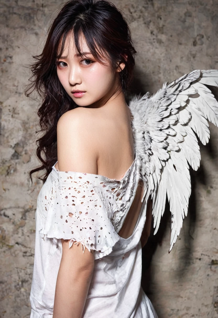 Angel with Broken Wings、(Tattered Wings:1.4)、Sexy and cute、Tired look、