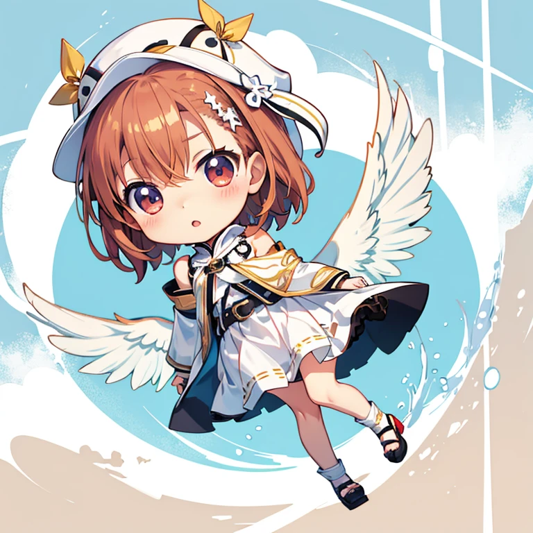 Archangel, Angel, Misaka Mikoto, (chibi:1.5), full body, Big Eyes, (masterpiece), highest quality