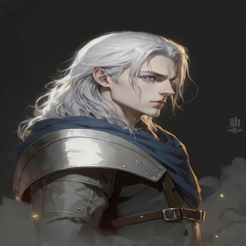 Young gentleman with silver hair and lilac eyes