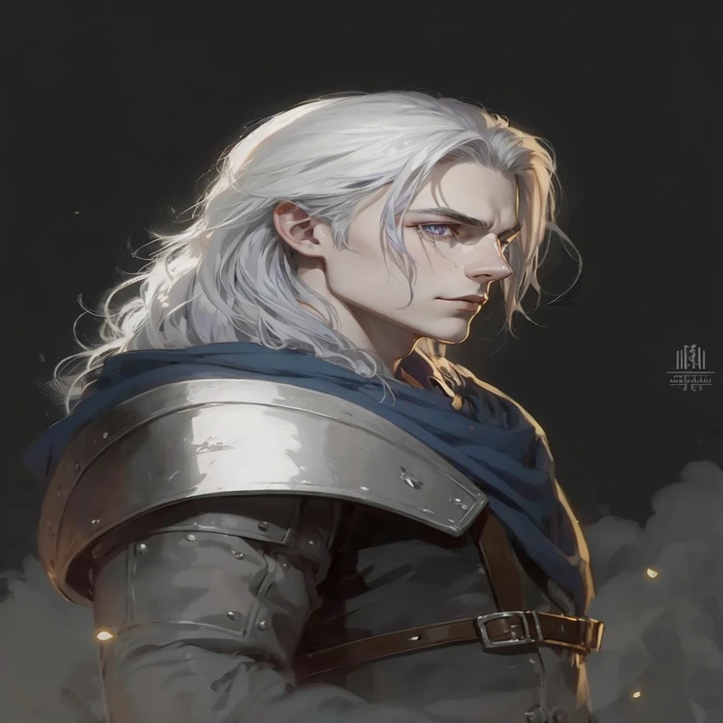 Young gentleman with silver hair and lilac eyes