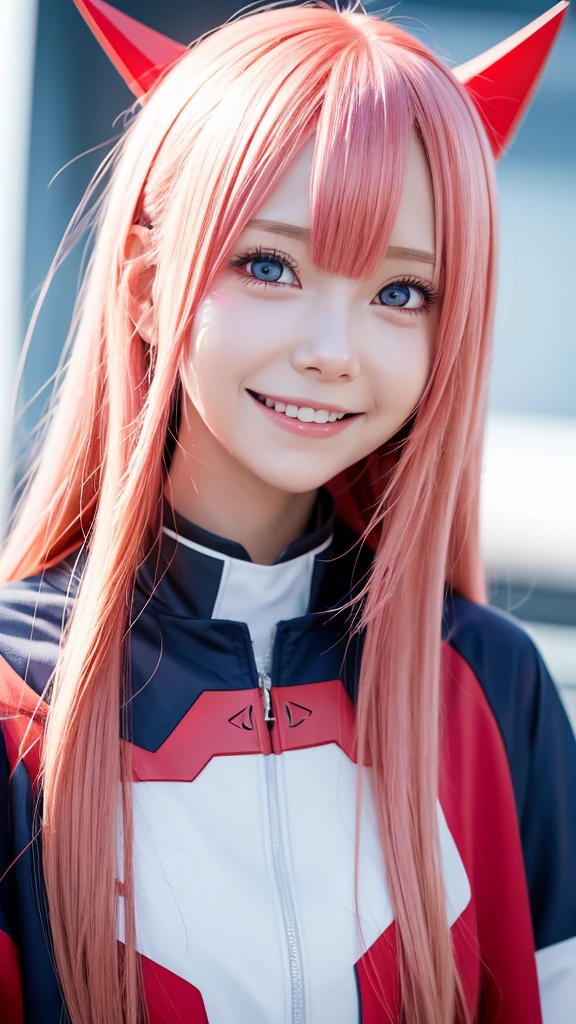Character Zero two, anime: darling in the franxx, happy face
