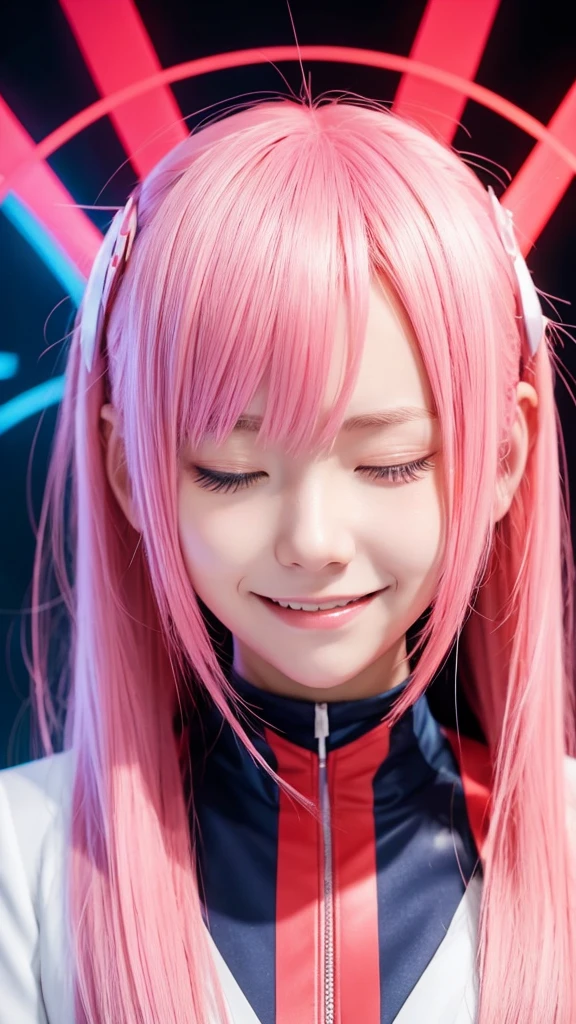 Character: Zero two, anime: darling in the franxx, happy face, Closed eyes