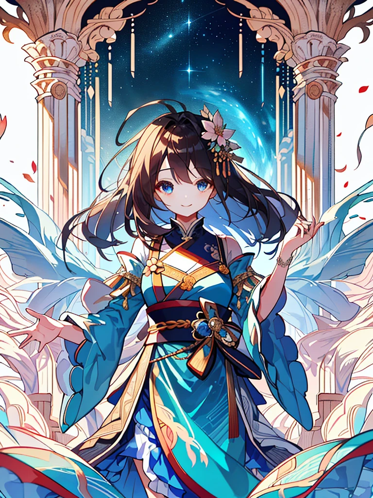 (​masterpiece、top-quality、illustratio、Extremely high quality、high-level image quality、Extremely sensitive writing)Girl with long  hair standing in beautiful flowery garden、A slight smile、She has a large bouquet、Cute national costume style dress with ruffles on the shoulders、Hair fluttering in the wind,(masterpiece, best quality:1.2), cute,(Woman of) unsurpassed beautyglitter background
Spectacular view
One beautiful girl in a thousand years,cute,chinedress