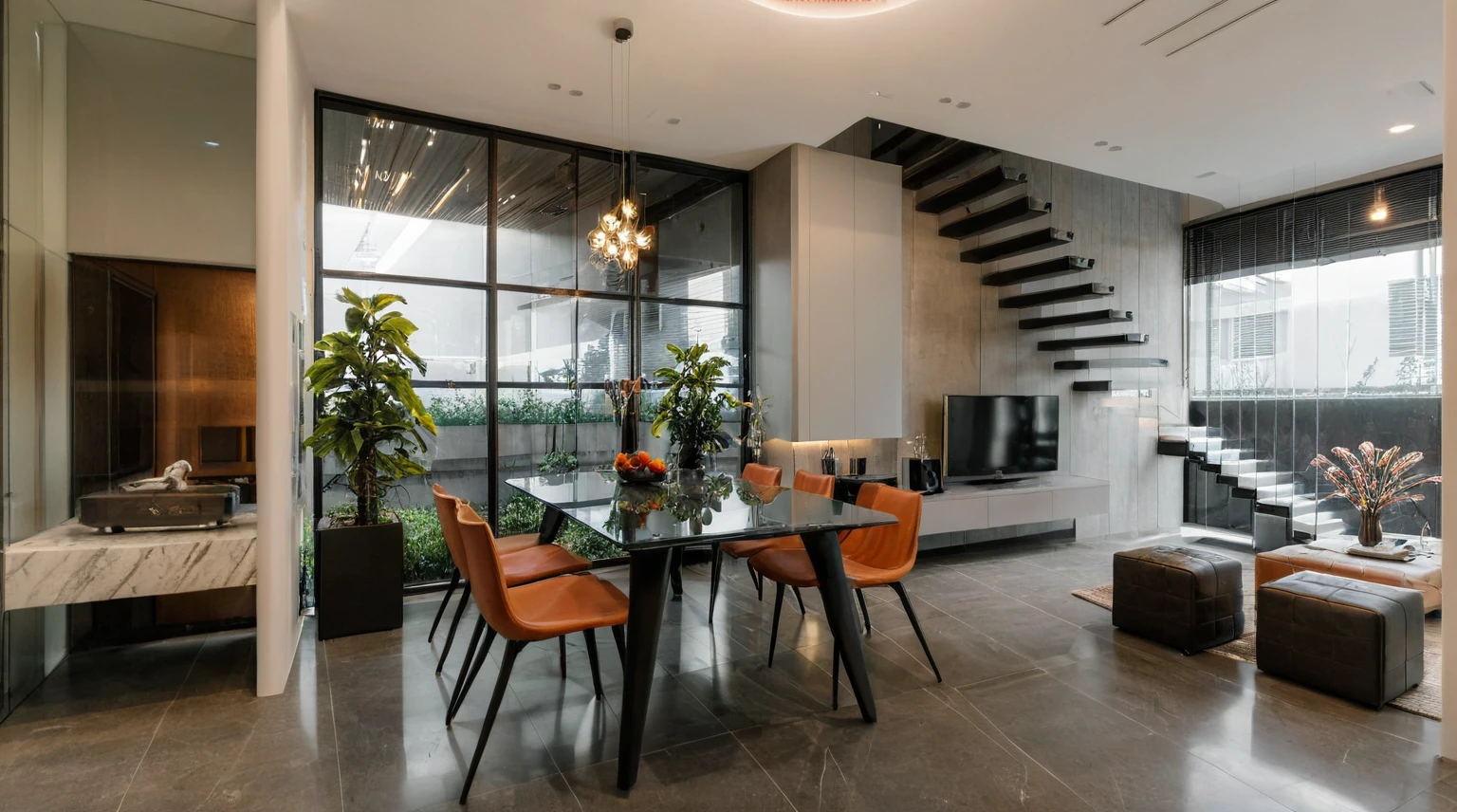 Raw photo,Masterpiece, high quality, best quality, authentic, super detail,
exterior, outdoors, room style modern, glass windows, trees, sky, cloud, (daylight:1.1), gray wall,