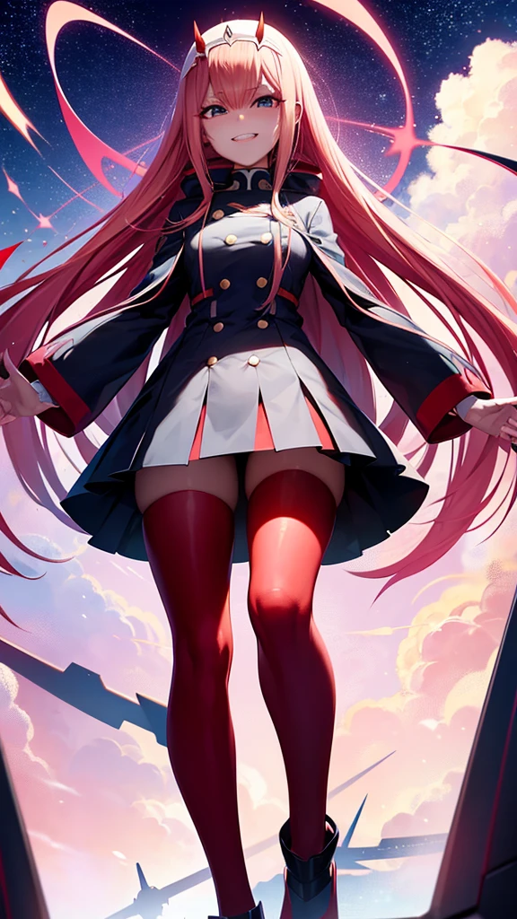 Character: Zero two, anime: darling in the franxx, happy face,