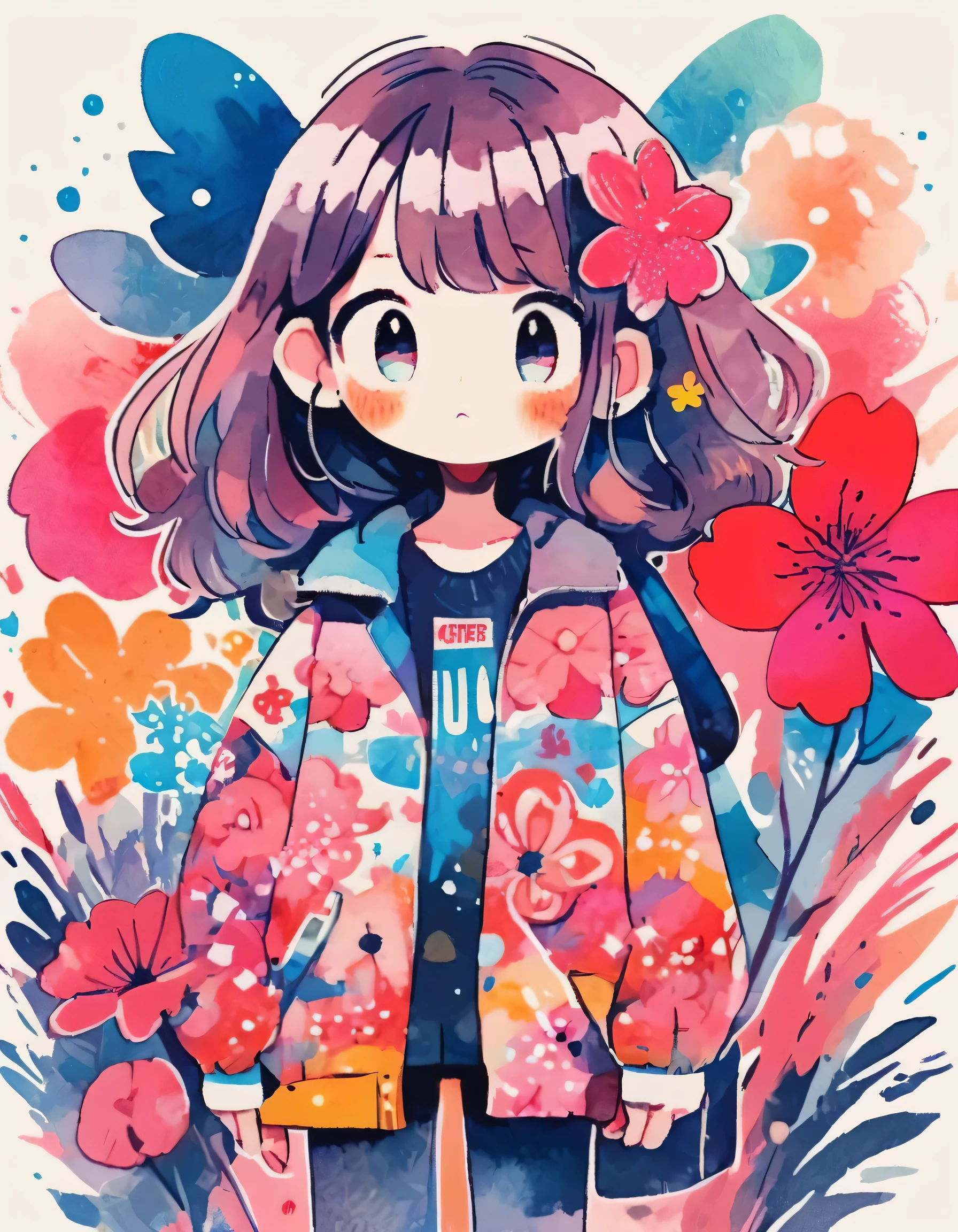 Momoko Sakura Style、(((stylish fashion))), 8K Quality、Intense watercolor, Detailed watercolor art, Watercolor splash, Surreal, avant-garde pop art, Beautiful and expressive paintings, Beautiful artwork illustration, Very colorful tones, wonderful, Cool beauty, highest quality、Official Art, Vector art, Stylish design, (((The most beautiful girl))), (((highest quality))), HDR, ((detailed)), (((Doodle Art)), ((masterpiece)), ((Super detailed)), (((Colorful flowers))),(((Stylish)))