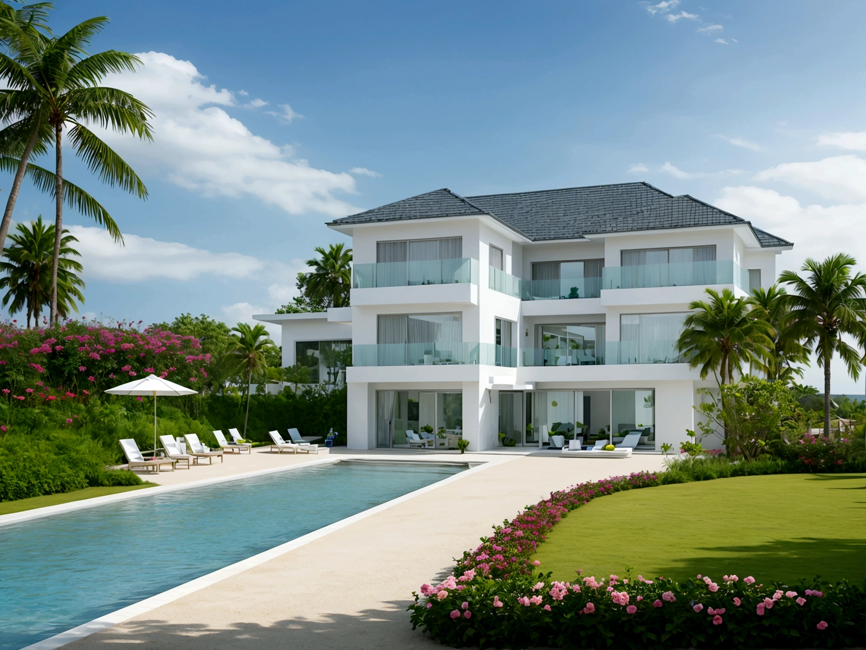 Luxury Beachside Villa 、beautiful flower々