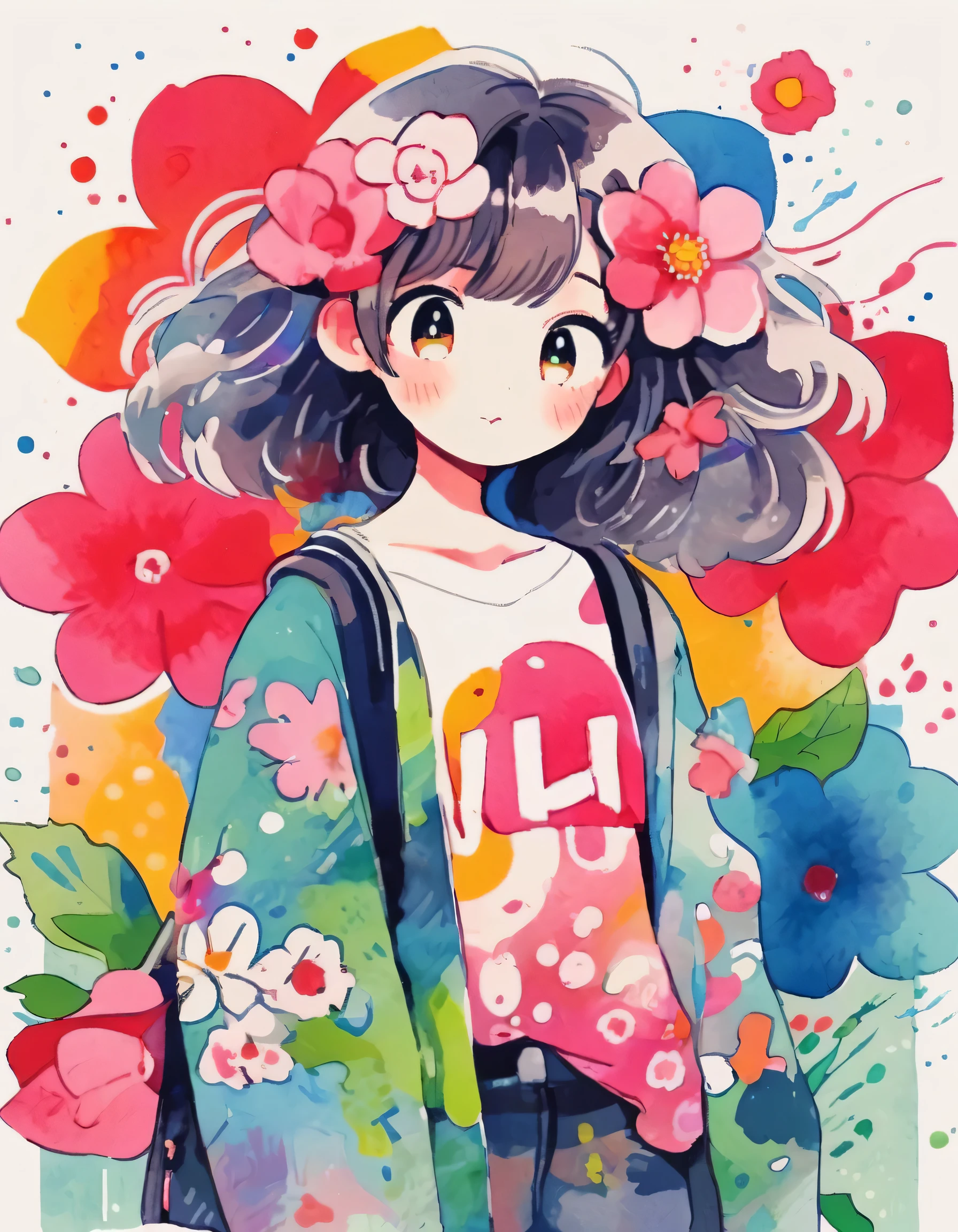 Momoko Sakura Style、(((stylish fashion))), 8K Quality、Intense watercolor, Detailed watercolor art, Watercolor splash, Surreal, avant-garde pop art, Beautiful and expressive paintings, Beautiful artwork illustration, Very colorful tones, wonderful, Cool beauty, highest quality、Official Art, Vector art, Stylish design, (((The most beautiful girl))), (((highest quality))), HDR, ((detailed)), (((Doodle Art)), ((masterpiece)), ((Super detailed)), (((Colorful flowers))),(((Stylish)))