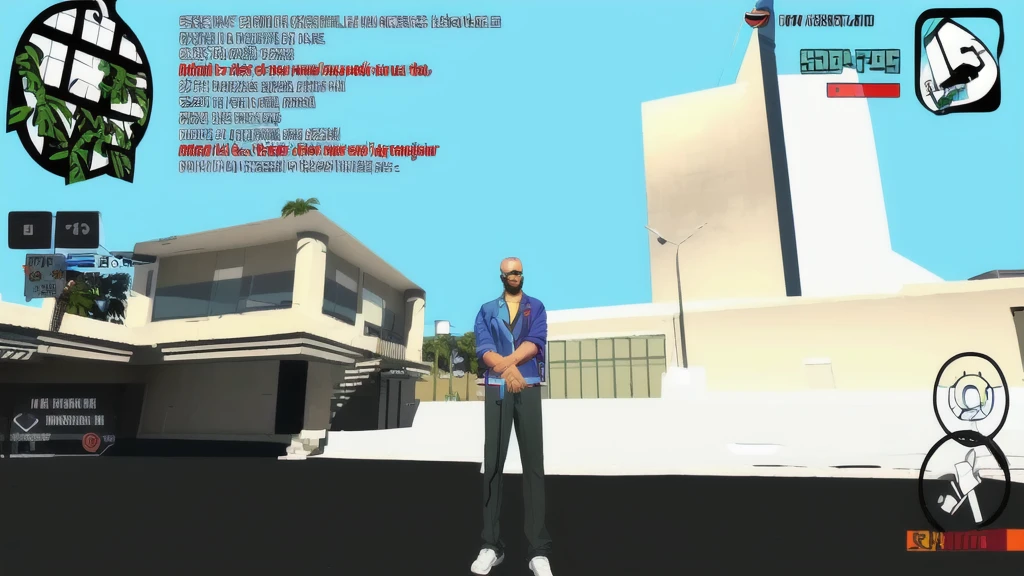 there is a man standing in front of a building with a tennis racket, gta vice city style, in gta vice city, gta 6 style, gta vice city art style, gta style, gta vice city style art, style of gta v, gta artstyle, gta chinatowon art style, gta art style, ingame image, gta, gta character, reality
