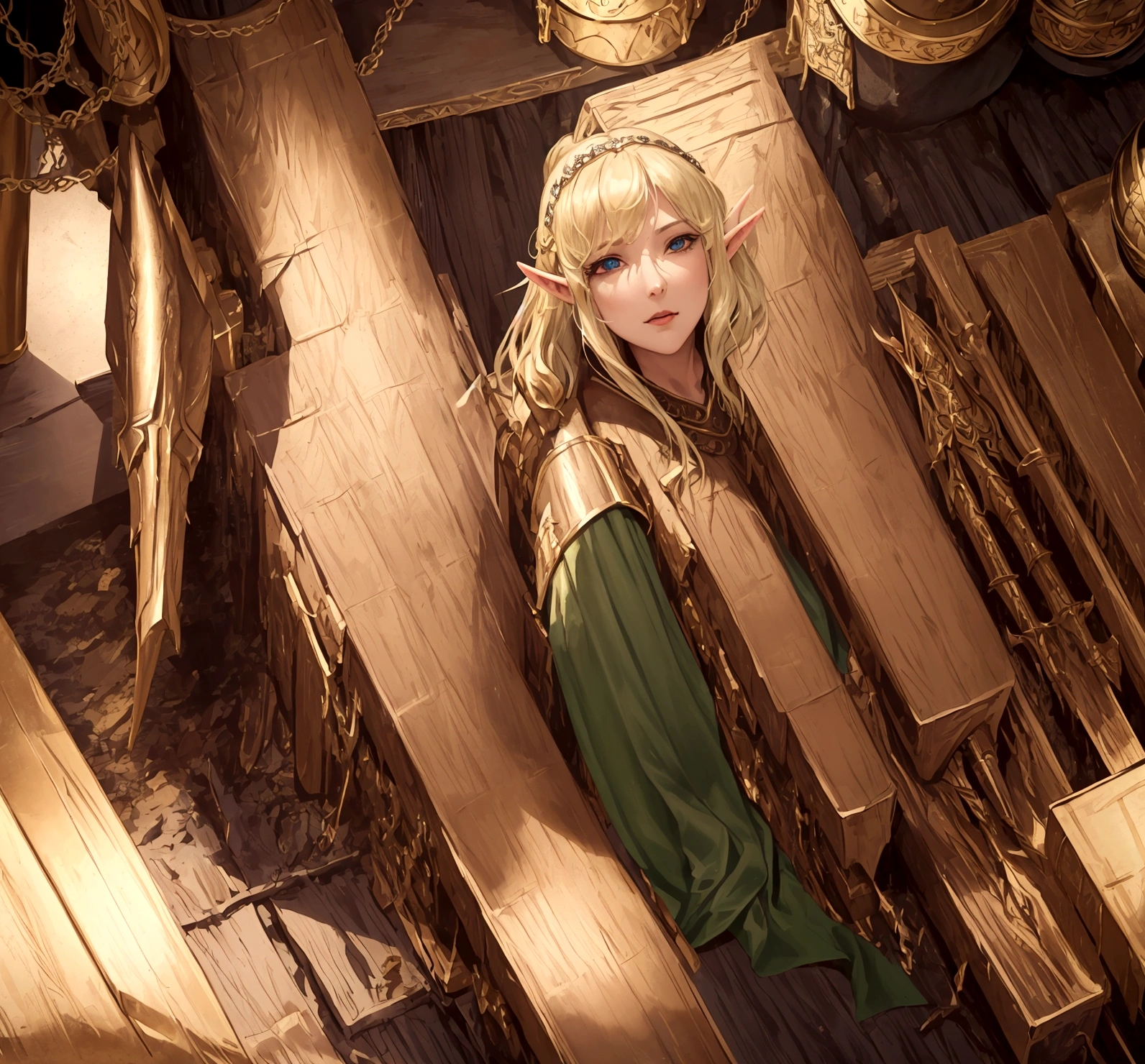 (HD), (masterpiece), (best quality), (Super detailed), (Best illustration), female elf warrior, whole body, middle Ages, Alone with the Dragon, dungeons and dragons,Offers vistas that capture grandeur and atmosphere。