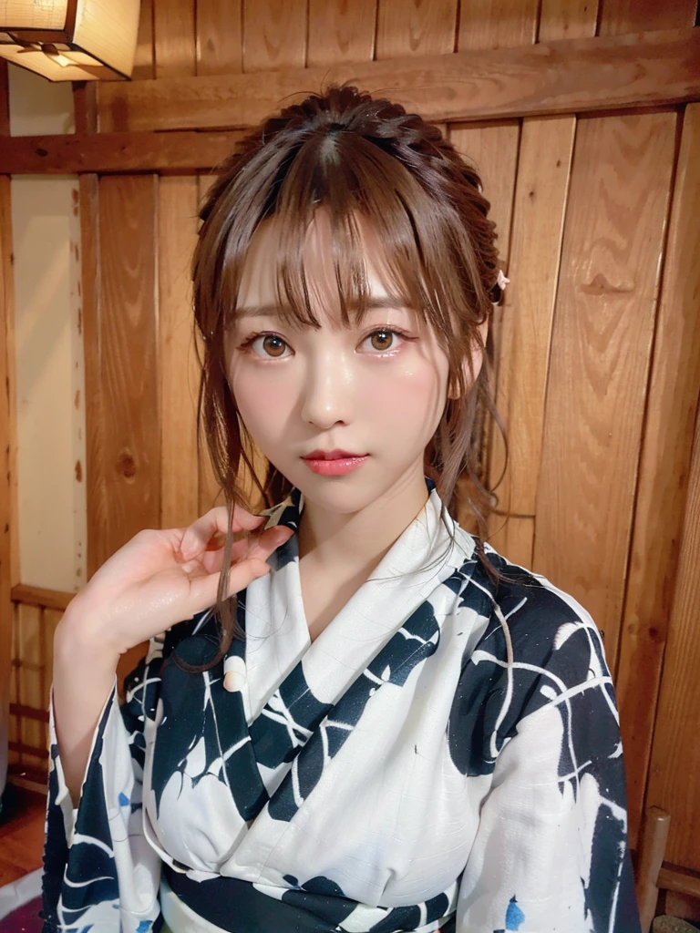 (Highest quality、8K、32k、masterpiece)、(masterpiece, Latest,Exceptional:1.2), anime, One Girl,Front hair,black_hair, 美しい8Kの目,Looking_in_audience,One person in,Are standing,((Very beautiful woman, Fuller lips, Japanese pintern kimono))、((Colorful Japanese kimono)))、(((Medium Shot)))、blunt bungs、(High resolution)、Very beautiful face and eyes、1 Girl 、Round and small face、Tight waist、delicine body、(Highest quality high detail Rich skin details)、(Highest quality、8K、Oil paints:1.2)、Very detailed、(Realistic、Realistic:1.37)、Bright colors、(((blackhair)))、(((longhair)))、(((cowboy pictures)))、((( Inside old Japanese house)))、(masterpiece, Highest quality, Highest quality, Official Art, beautifully、beautiful:1.2), (One Girl), Very detailedな,(Fractal Art:1.3),colorful,Most detailed,Sengoku period(High resolution)、Very beautiful face and eyes、1 Girl 、Round and small face、Tight waist、Delicine body、(Highest quality high detail Rich skin details)、(Highest quality、8K、Oil paints:1.2)、(Realistic、Realistic:1.37)、By Greg Rutkowski:Alphonse Mucha Ropp, pink lip