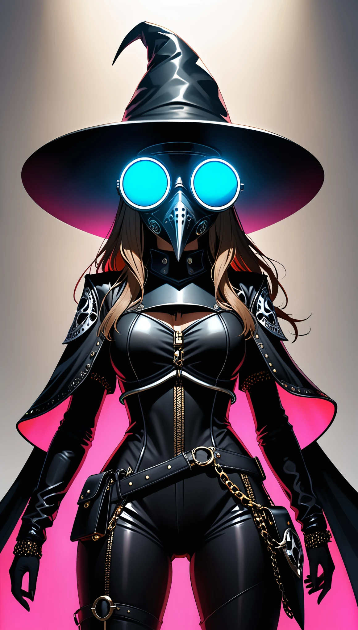 in style of Karol Bak,
(1girl:1.4),(lori :1.8),(loose hip-hop outfits:1.1),(internally stained giant wide-brimmed (wizard hat):1.1),silhouette,(metal plague doctor mask:1.4),glowing light,(((neon glowing round sunglasses))),unable to see the eyes,(large area blank:1.4),blank,white_background,
(from_below:1.6),(solo:1.5),depth of field,hyper-real,unreal engine,oc rendering,high quality,full hd,details:,leica lenses,