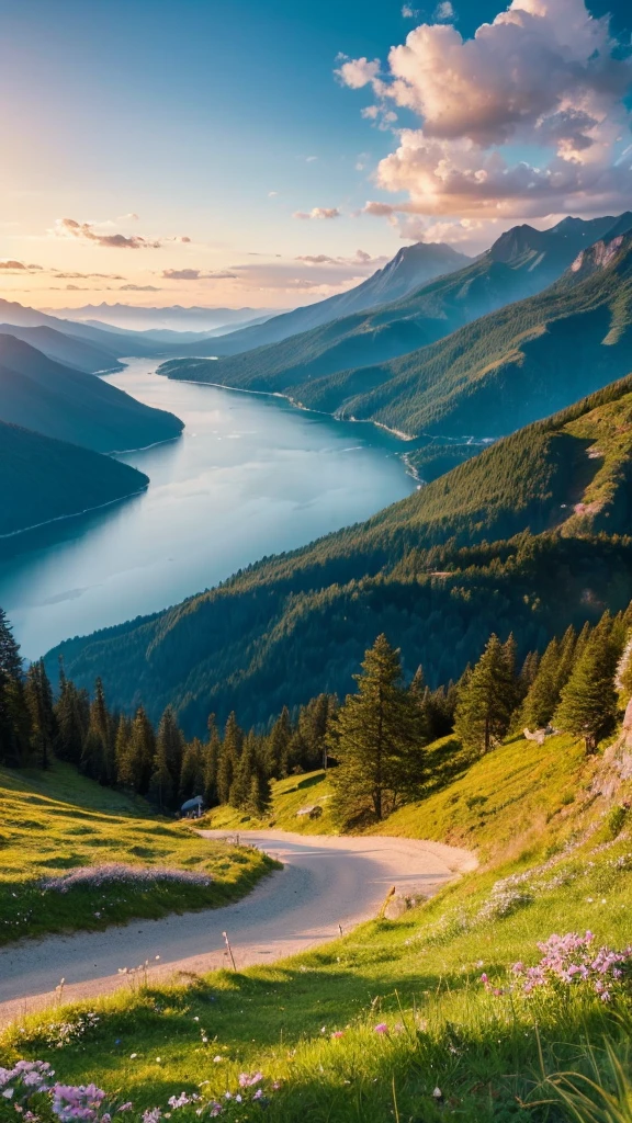 Alpine Forest Landscape Photo，Steep mountain roads，Clear and transparent lake，wood，Bushes，Fallen leaves，Dawn Sun，Kasumi，Cliffs and mountains，Dilapidated，Lonely，cold，Foggy sky，Not a dazzling morning sun，Nightmare vision，Dark fantasy plot，Perfect and excellent composition，8K resolution，detailed，restricted，close ultra-wide angle shot，there is a picture of a beach with a pier in the distance, today\'s featured photograph 4k, clouds and wings and waves, clouds and waves, oceanside, crisp lines, harmony of swirly clouds, epic blue sky, seascape, heaven on earth, wide angle landscape photography, epic wide angle, wispy clouds, big sky, big blue skyRealistic，Beautiful sky,Colorful clouds float，True to life, The private parts are clearly visible, Perfect perfection, Digital single-lens reflex camera, 1024, 2048, 4096, detailedな, sharp, Best Quality, high quality, Absurd，Unattended background，Very detailed、detailedな照明の影，Art Station Trends、Complex、expensivedetailed、dramatic、（Volumetric Lighting：1.2）HDR shot。（close，Super Depth of Field，Ultra Wide Angle，Microfocal Lenses：1.2）（Realistic：1.4）Masterpiece、expensive、expensive品質、beautiful photo，Global Illumination