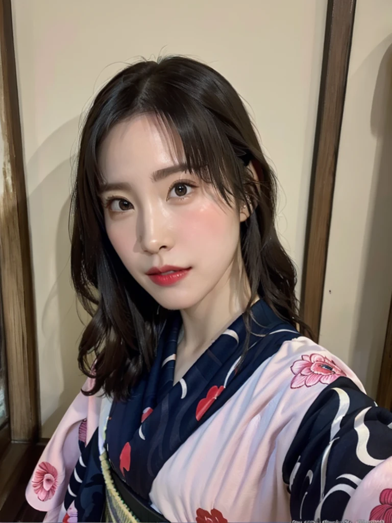 (Highest quality、8K、32k、masterpiece)、(masterpiece, Latest,Exceptional:1.2), anime, One Girl,Front hair,black_hair, 美しい8Kの目,Looking_in_audience,One person in,Are standing,((Very beautiful woman, Fuller lips, Japanese pintern kimono))、((Colorful Japanese kimono)))、(((Medium Shot)))、blunt bungs、(High resolution)、Very beautiful face and eyes、1 Girl 、Round and small face、Tight waist、delicine body、(Highest quality high detail Rich skin details)、(Highest quality、8K、Oil paints:1.2)、Very detailed、(Realistic、Realistic:1.37)、Bright colors、(((blackhair)))、(((longhair)))、(((cowboy pictures)))、((( Inside old Japanese house)))、(masterpiece, Highest quality, Highest quality, Official Art, beautifully、beautiful:1.2), (One Girl), Very detailedな,(Fractal Art:1.3),colorful,Most detailed,Sengoku period(High resolution)、Very beautiful face and eyes、1 Girl 、Round and small face、Tight waist、Delicine body、(Highest quality high detail Rich skin details)、(Highest quality、8K、Oil paints:1.2)、(Realistic、Realistic:1.37)、By Greg Rutkowski:Alphonse Mucha Ropp, pink lip