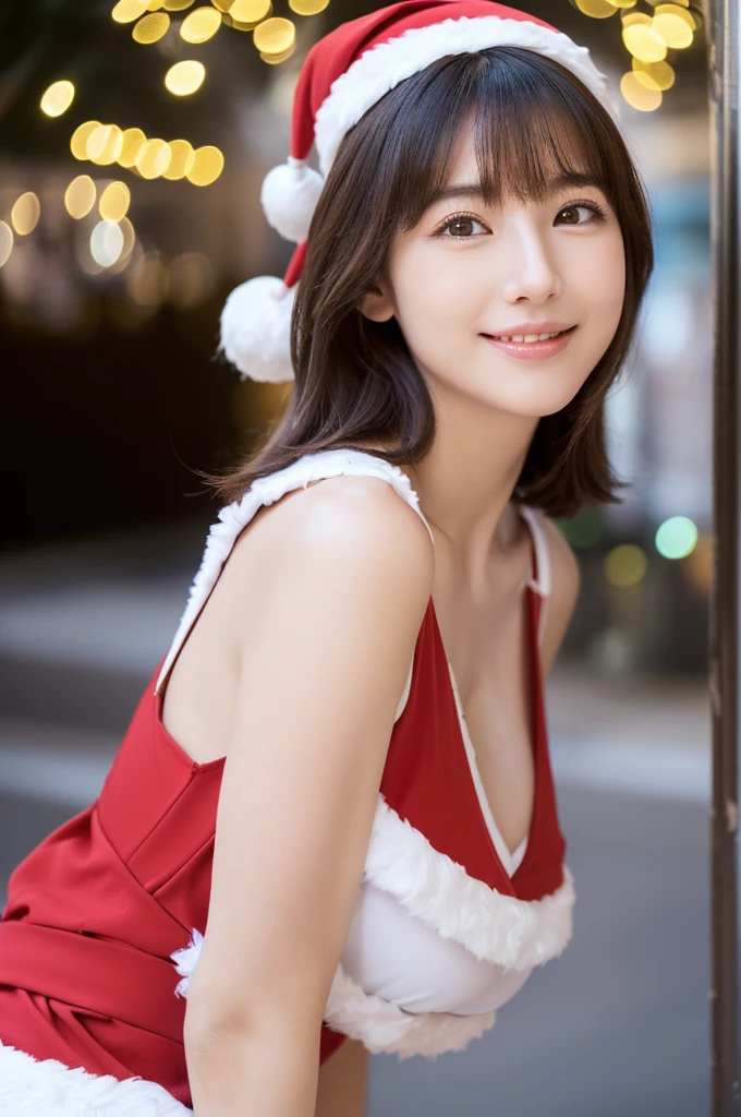 (a closeup:1.4) (Raw photography:1.2)、(Photorealsitic:1.4)、(top-quality:1.4)、dream-like、(A detailed eye)、(detailed facial features)、((Detailed clothing)、(a closeup:1.4)、(Staring at the camera from above、looking up at camera、Look up with only your eyes、looking up at camera)) (Raw photography: 1.2)、(Photorealsitic:1.4)、、(top-quality:1.4)、dream-like、(A detailed eye)、(detailed facial features)、(detailed clothes features)、skin tightening、(slender girl)、(Slim Girl)、1 girl in、(full body Esbian)、(solo)、cute little、(breastsout)、bangss、bangss、((Beautiful and shiny straight bob hair:1.3)),black eyes of pale color、crystal pendant、(top-quality、8K、32k、masterpiece、nffsw:1.2)、Cute Japan Female Pictures、 solo、girl1、(Big breasts)、(Tall lady)、(abdominals)、(s lipouth closed、Firm double eyelids Only one very beautiful woman、very extremely beautiful、Gaze looking directly at the camera、Golden Ratio Face、The body of the golden ratio、perfect bodies、face perfect、perfect chest、big breasts looking directly at the camera、 Chest close、Very beautiful breasts、Coquettish smile、Very happy smile、big eye、 highlight in eyes、clear double eyelids、Eye lashes、long neck、Beautiful short hair、A darK-haired、bangss、Clean bangs、Clean collarbone、Clean snow-white background、Heavenly sky background、Crystal clear and overwhelming charm、 Attractive natural light、age19、skin tightening、(slender girl)、(Slim Girl)、(1 girl in)、(solo)、cute little、(breastsout)、bangss、bangss、straight haired、black eyes of pale color、crystal pendant、Cute Japan Female Pictures、solo、one girls、(Big eyes)、(Tall lady)、pretty pose、(((Sleeveless)))、((Santa Claus Costume、Santa Claus hat:1.3)),Just cute、Attractive woman))) ((Big Christmas tree on background)) ((The background is the downtown area at night bustling with Christmas:1.3)),((Christmas Light Ball Bokeh)) (Tube Top Camisole Santa Costume:1.3),((bustshot:1.3)) ((Erotic))、((Half-open lips))