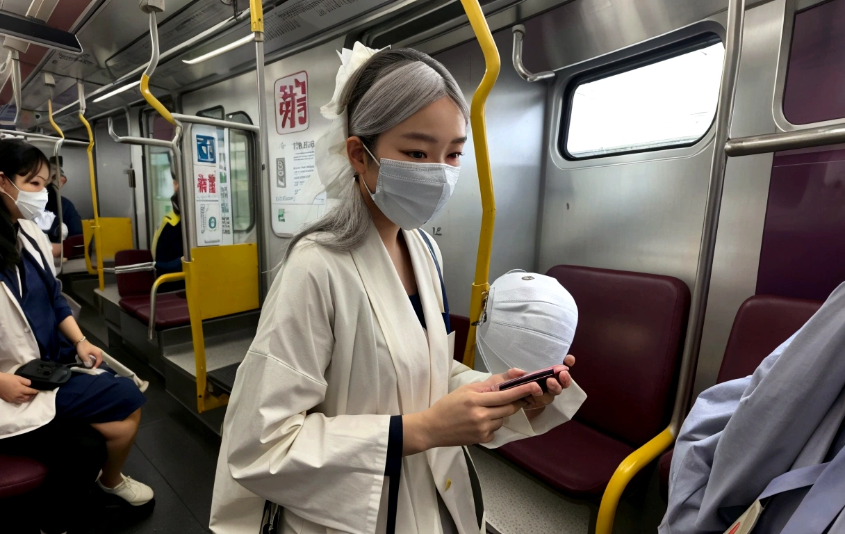 Wear a maskし、Woman holding a mobile phone in her hand, Wear a mask, (SFW) Safe at Work, Wearing a mask, A surgical mask to cover the mouth, Wear a maskする, 植物性ガスWear a mask, By subway, Robot wearing a human mask, Medical masks, Wearing dirty travel clothes, I sat on the train, ガスWear a mask