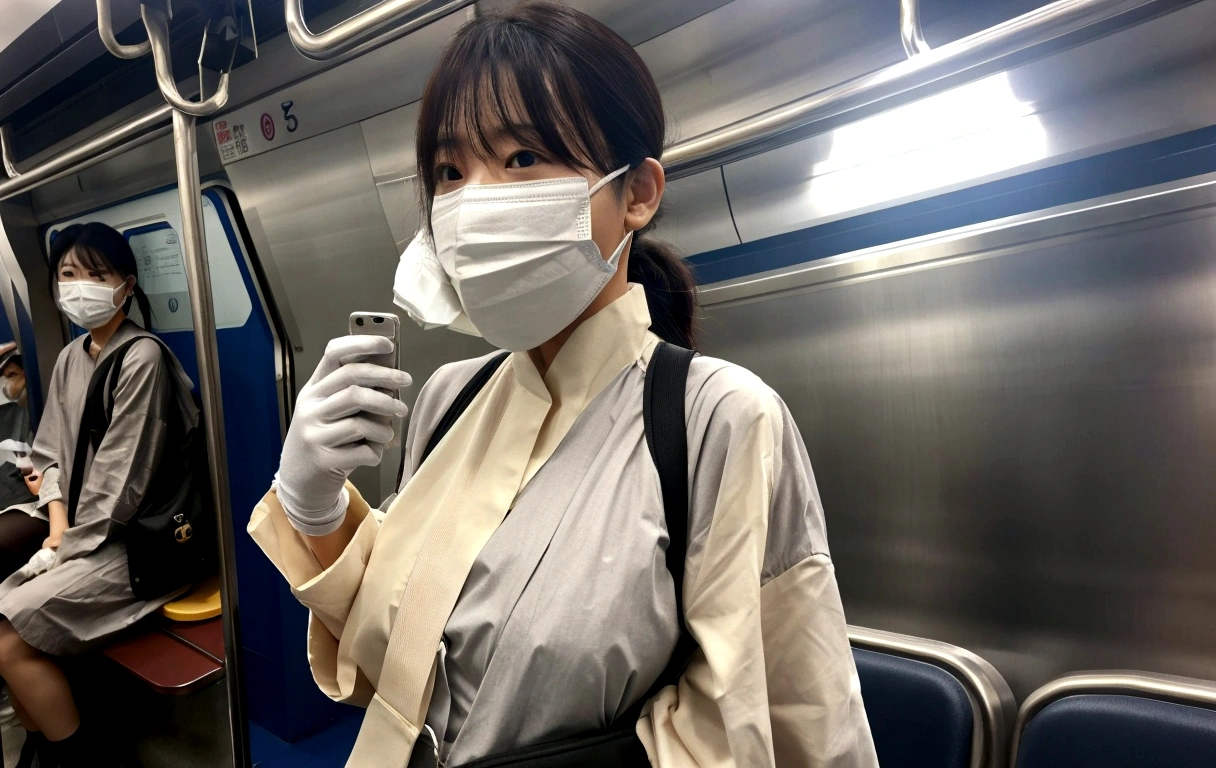 Wear a maskし、Woman holding a mobile phone in her hand, Wear a mask, (SFW) Safe at Work, Wearing a mask, A surgical mask to cover the mouth, Wear a maskする, 植物性ガスWear a mask, By subway, Robot wearing a human mask, Medical masks, Wearing dirty travel clothes, I sat on the train, ガスWear a mask