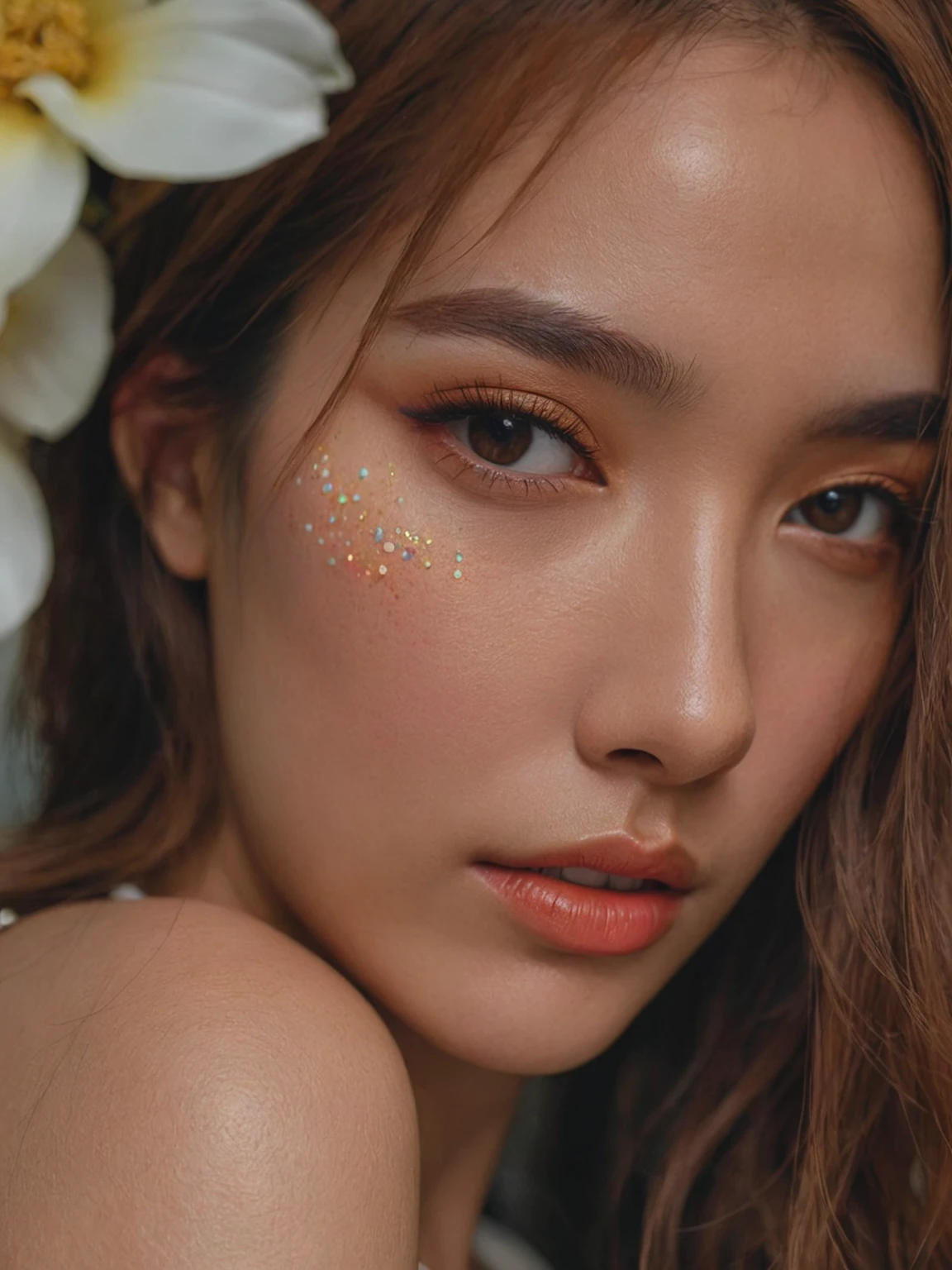Close-up shot of a MagMix Girl's face showcasing her realistic skin texture with subtle makeup,