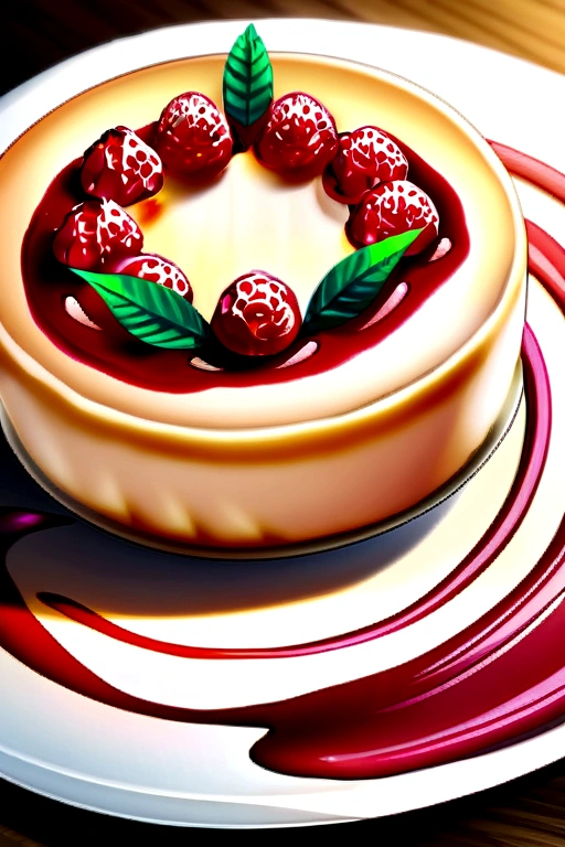 Mouthwatering New York Style Cheesecake, Meticulously prepared、Presented. Creamy cheesecake served on a fine porcelain dessert plate, Wrapped around the edge of the plate、Served with a luscious raspberry coulis. Fresh, Plump raspberries and vibrant mint leaves are artfully placed on top of the cheesecake., Add a burst of color. The slices are shining, Just by looking at it, you can taste the rich creaminess and sweet and sour flavor.. Served in a beautifully lit patisserie atmosphere, Create an atmosphere of culinary joy and anticipation. The style chosen for this image is、High quality food photography session, Sharp and clear details. Professional DSLR camera with macro lens, for example、キヤノンEOS 5D Mark IVと100mm f/2.8 Lenses, 撮影時のSharp and clear detailsします. --16 pieces:9-5 o'clock
