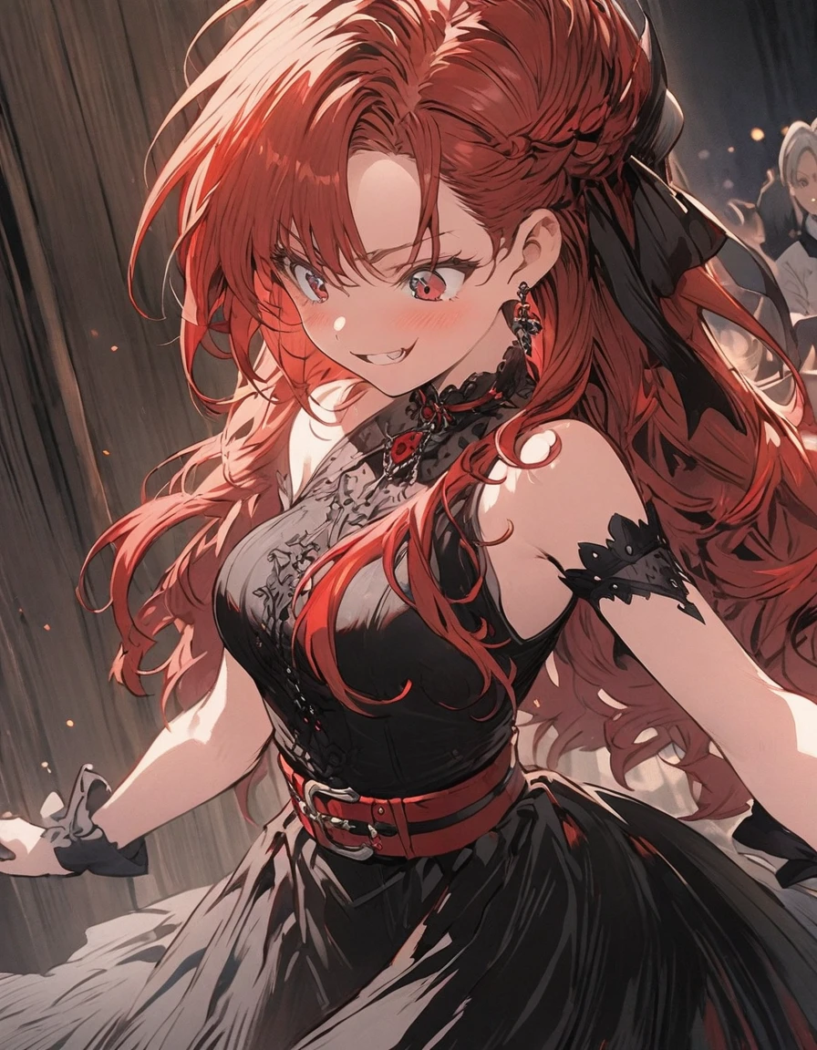 Hidden Contempt Elegant appearance washboard Red hair middle confidence excellent Girl Belt on torso Japanese anime hand drawn illustration Gothic