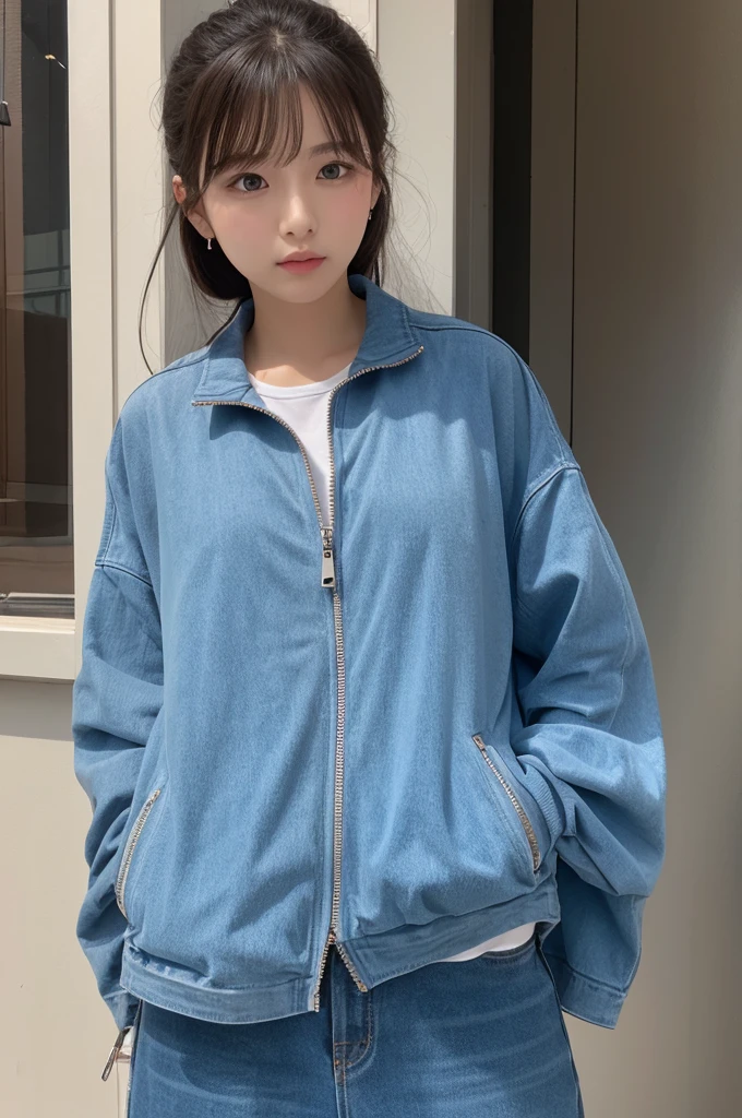 ((Highest quality))、Beauty、F Cup、Fully open zipper shirt、