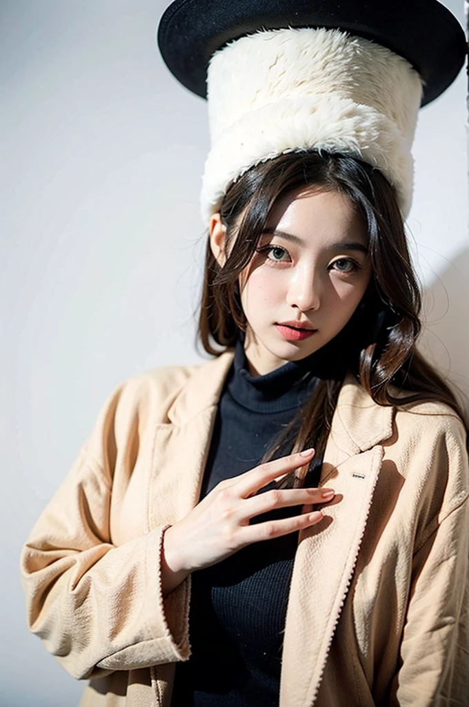 1 girl,coat,white background,