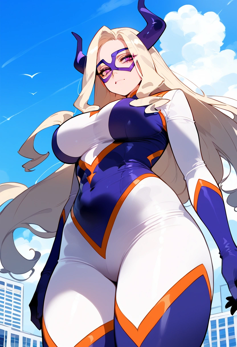 anime artwork, score_9, score_8_up, score_7_up, score_6_up, score_5_up, score_4_up, Mount Lady, blonde hair, purple eyes, big breasts, she is 24 years old, style_3, ,,, , , ,floox style , _, standing, ,sky, sun, clouds,