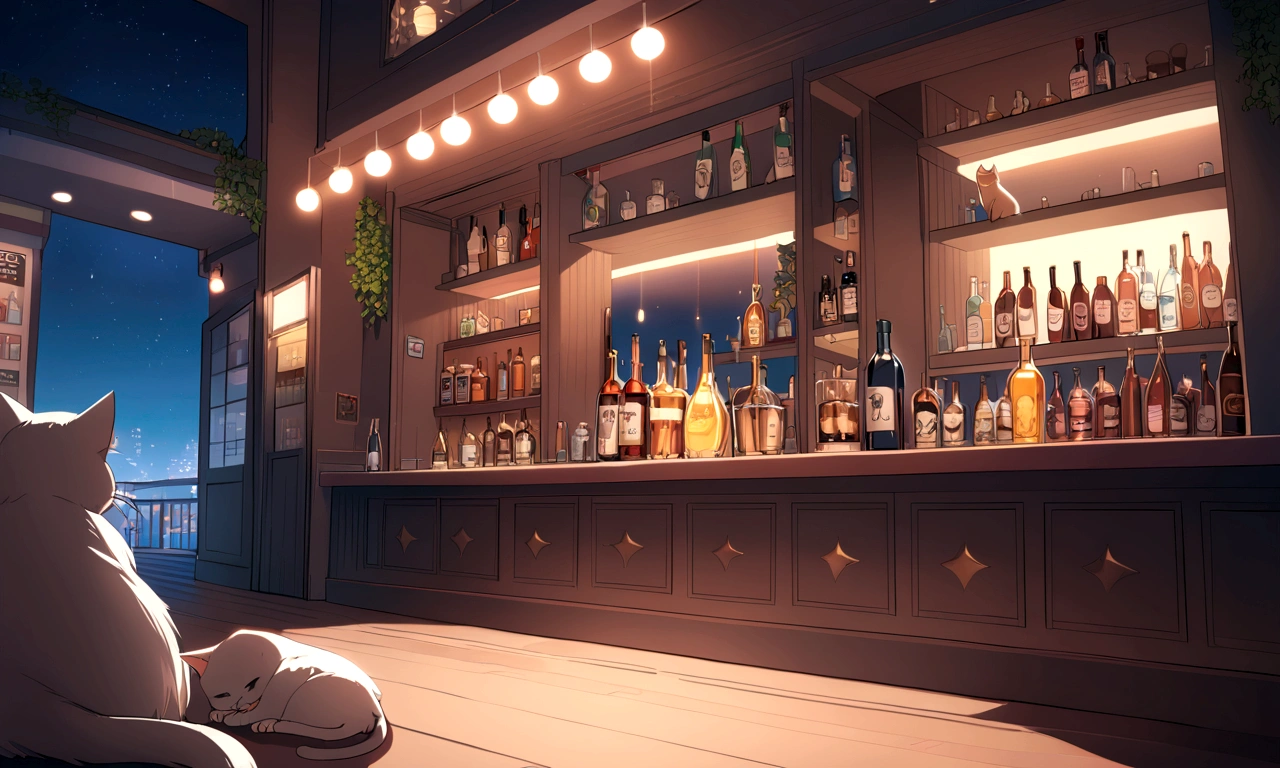 Night bar and cat