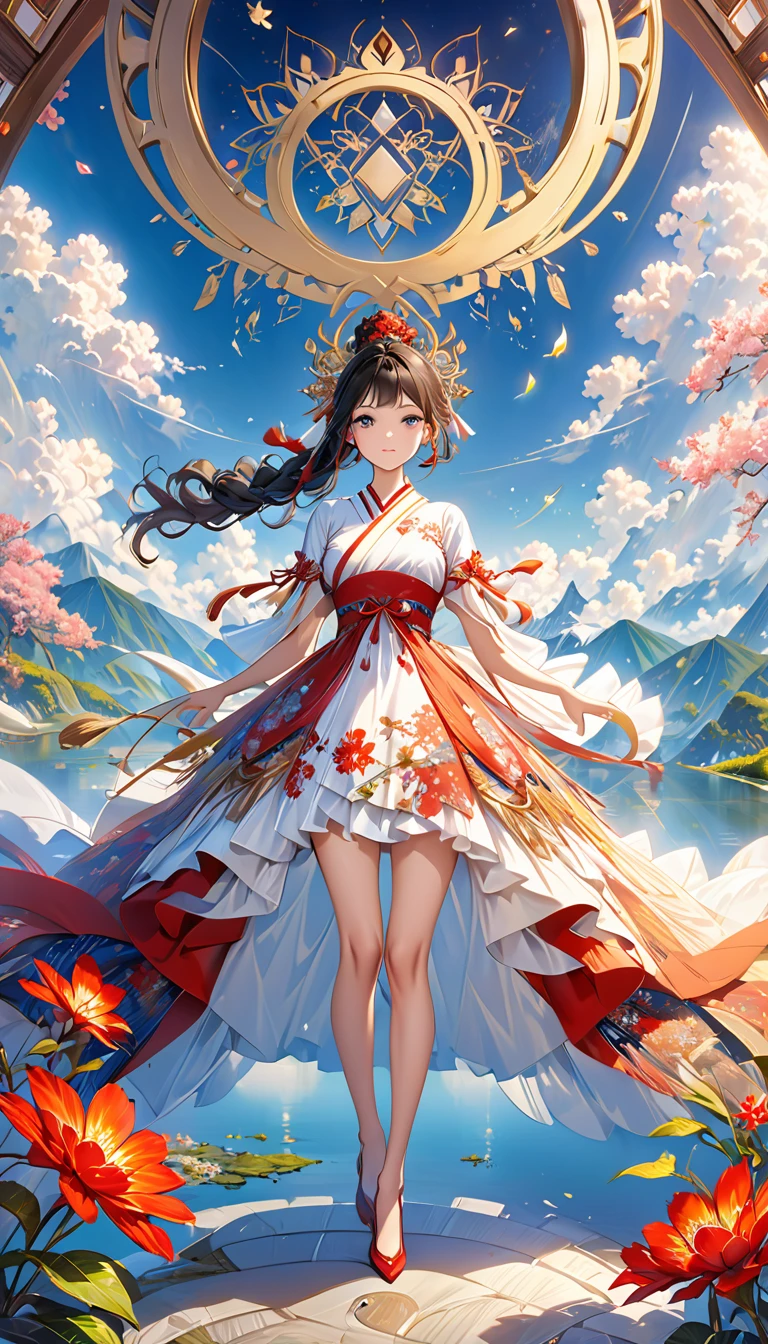 (masterpiece,Top quantity,Best quality,Official Art,Beauty and aesthetics:1.2),(1 Girl),Extremely detailed,(Fractal Art:1.3),Rich in detailost detailed,Whole body concept,(masterpiece, best quality:1.2), cute,(Woman of) unsurpassed beautyglitter background
Spectacular view
One beautiful girl in a thousand years,chinedress