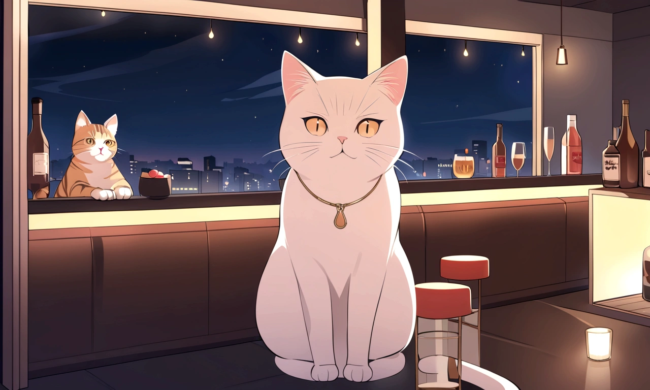 Night bar and cat