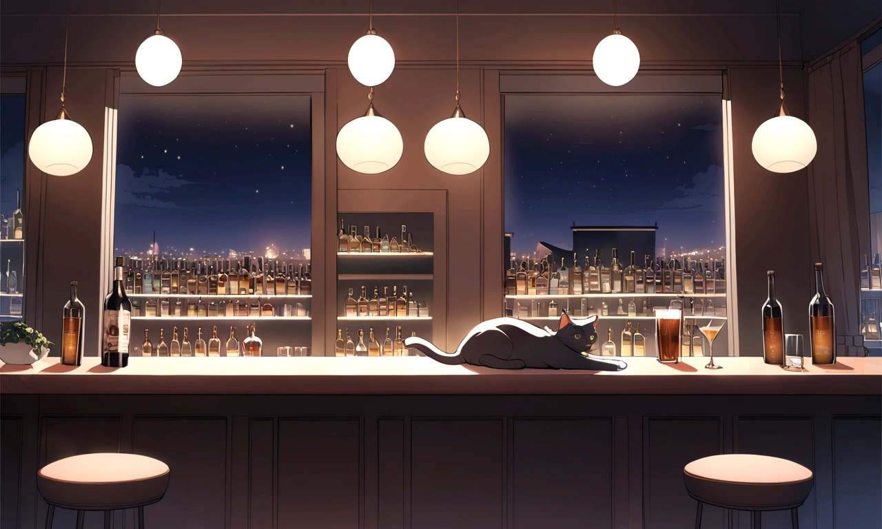 Night bar and cat
