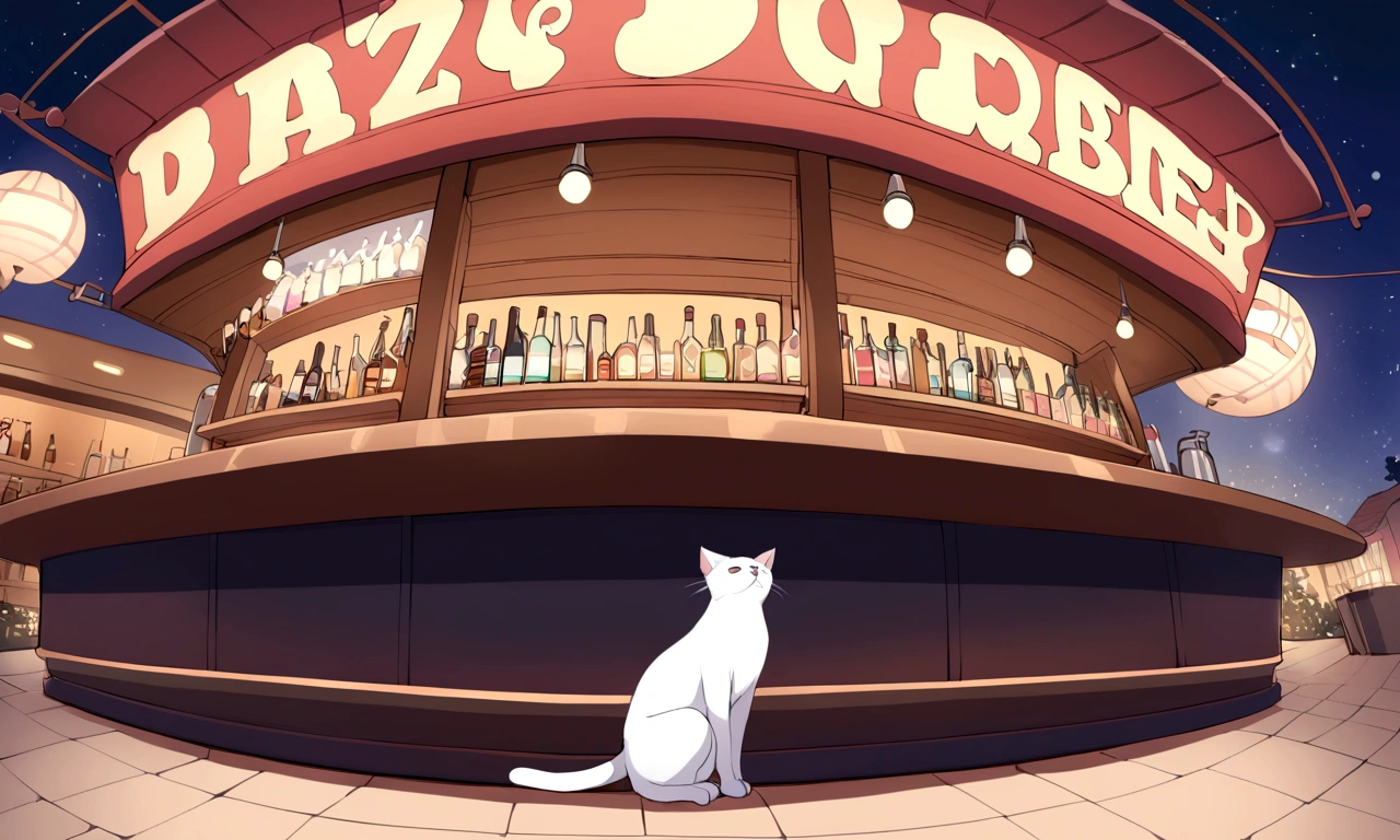 Night bar and cat