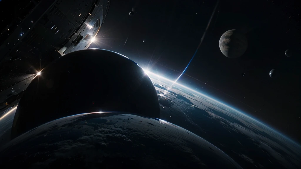 BLACK PLANETS VERY CLOSE ALMOST TOUCHING EACH OTHER. in the middle of space. HIGH RESOLUTION AND HYPER REALISTIC 4K IMAGE