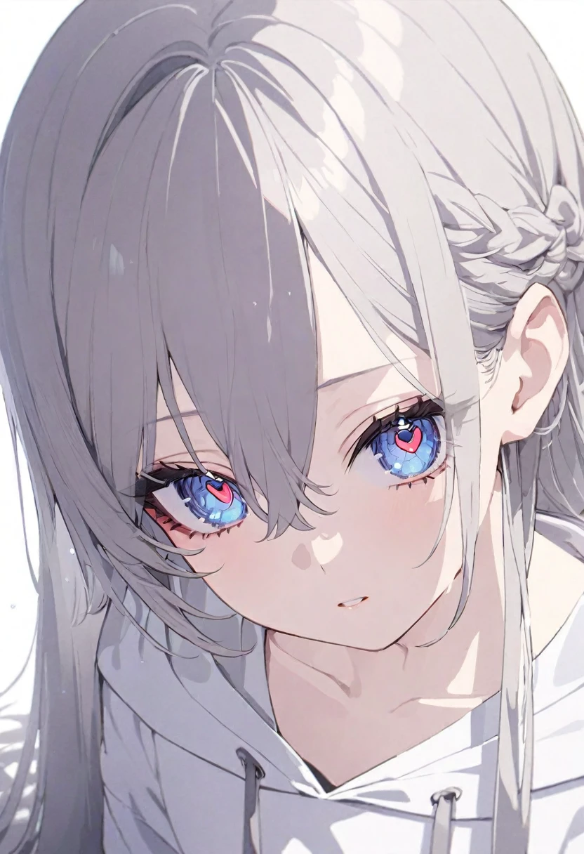 (muste piece), (best quality), very detailed eyes, expressive eyes, perfect face, very detailed face, highly detailed face, beautiful girl, 8K, beautiful girl, white background, delicate and beautiful face and eyes, dark intense shadow,
1 girl, vtuber style, grey long hair, hair between eyes, light blue eyes, wearing white one-piece dress, hoodie jacket, oversized clothes, small chest, full body, looking at viewer, standing, white background,