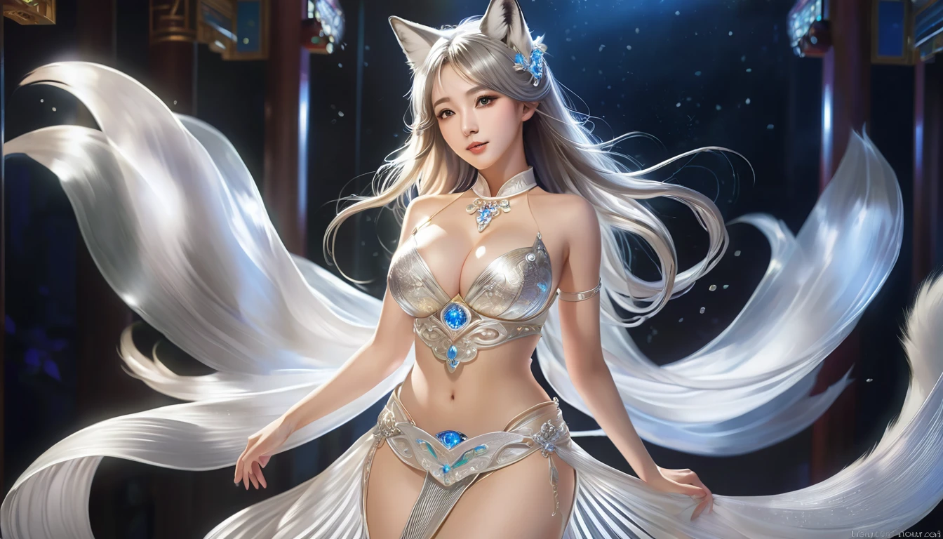 Woman in transparent dress,Viewer,(((Huge breasts, Keeley University))),Slim waist,(Navel exposed,Bare waist), Long hair, extreme detailed details,High-end real site, Heavy rain scene, Detailed fantasy art, Stunning character art, Beautiful and exquisite character art, Beautiful gold and silver dress, Very detailed, Girl in shiny cheongsam, Exquisite headpieces and jewellery,Crystal jewelry filigree, galaxy, Stunning visuals, (Dynamic Stripes, light rail:1.2), Vibrant colors,Long hair动漫女孩和fox, Beautiful platinum fox lady, 白毛fox, Beautiful character painting, Beautiful anime portrait, fox耳朵的女孩, a beautiful fox woman, Mystical artwork, Guweiz, by Ren Renfa, fox, Large Breasts,Full breasts,Golden ratio figure,Perfect body,Ultra wide-angle shooting,Full body shot,Body close-up,Full body shot,Look at the audience,穿着薄纱Pleated Skirt,Soft anime illustration, Soft dark background,Fujifilm XT3 Clear focus, f 5.6, High Detail, Clear focus, Dramatic, (Wearing openwork clothing), (Looking at the audience:1.8), (Natural light), (Tempting)translucent, Good velvet quality, Compared, Divine Light,, Silver gray hair, Sky background, Absolute Strength,Female angels,Girl in sexy silk,,Large Breasts,Full breasts,Golden ratio figure,Perfect body,Ultra wide-angle shooting,Full body shot,Body close-up,Full body shot,Look at the audience,, 穿着薄纱Pleated Skirt, Model shooting style, Large Breasts,Full breasts,Golden ratio figure,Perfect body,(Extremely detailed CG 8k wallpaper unit), The most beautiful artistic photos in the world, , 8K Ultra HD, soft light, high quality, Film Grain, Fujifilm XT3 Clear focus, f 5.6, High Detail, Clear focus, Dramatic, (Wearing openwork clothing), (Looking at the audience:1.8), (Natural light), (Tempting) Lying on your side in bed,Lazy gesture,Charming and seductive expression,best quality,masterpiece,Ultra-high resolution,(Practical:1.4),original photo,Ultra-high resolution,8K,There was a woman,White skin,Exquisite makeup,Big Wave,Pleated Skirt,High heel,Long legs,Bright beautiful eyes,用浅色眼影打造Exquisite makeup,