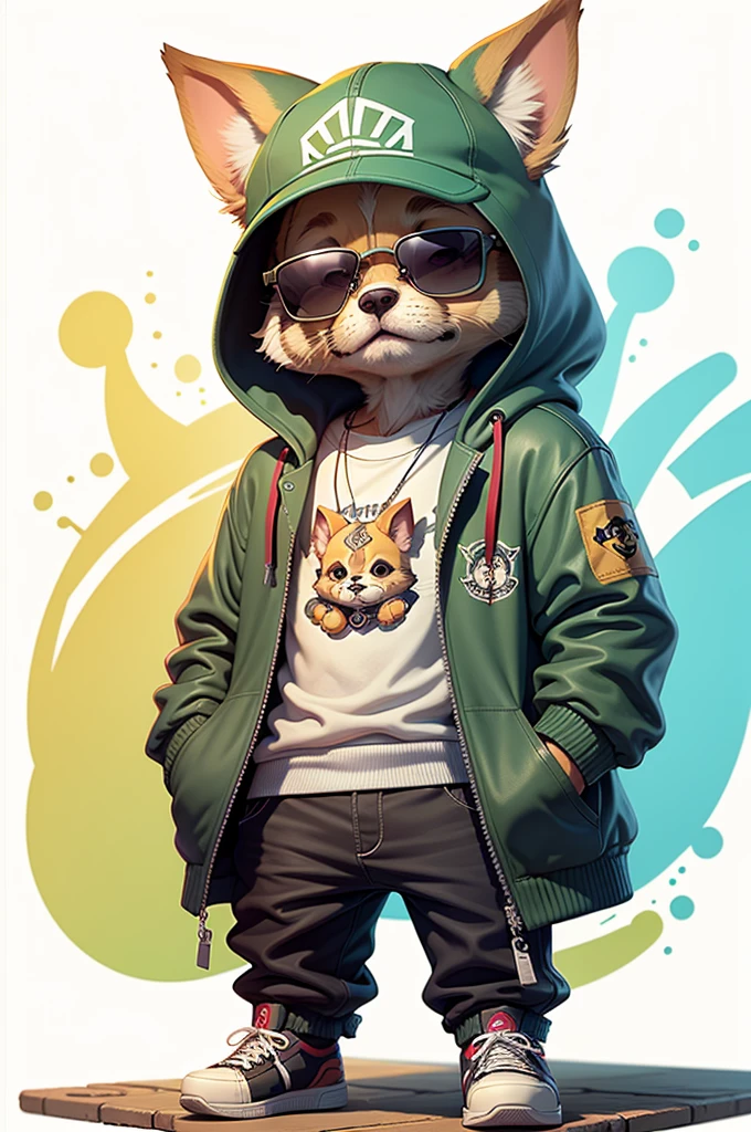 C4tt4stic, Cartoon Chihuahua in jacket and skateboard, Sunglasses,green
