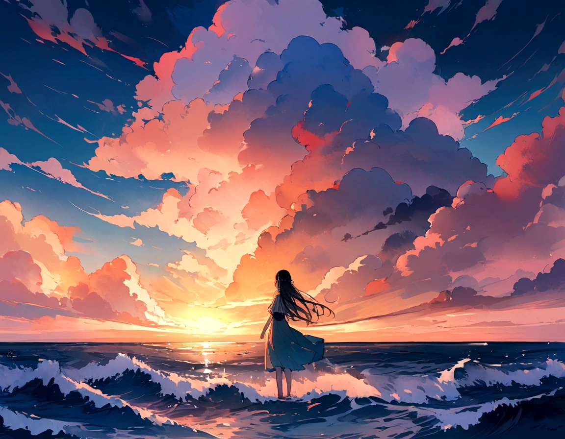 masterpiece、Highest quality、Externalization South Winters background cloud evening sunset Calm Sea Illustration Healing Category,Hawaii,