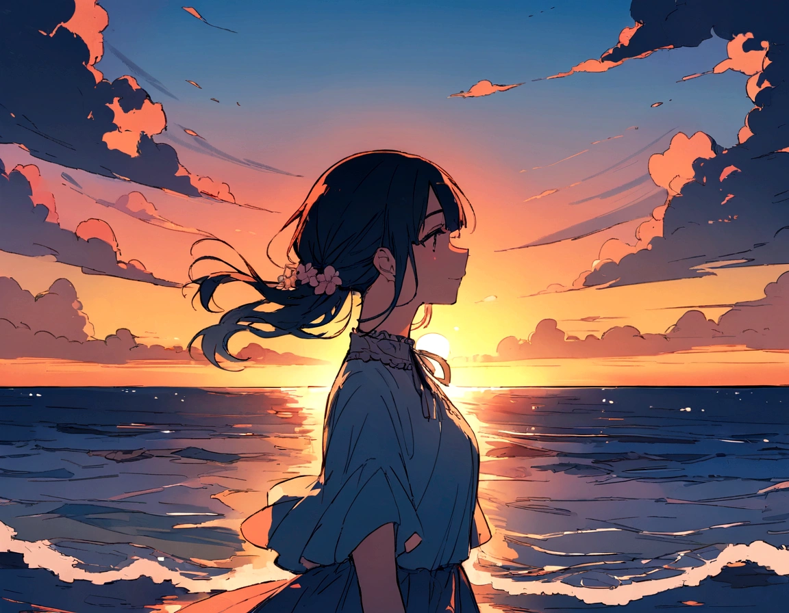 masterpiece、Highest quality、Externalization South Winters background cloud evening sunset Calm Sea Illustration Healing Category,Hawaii,