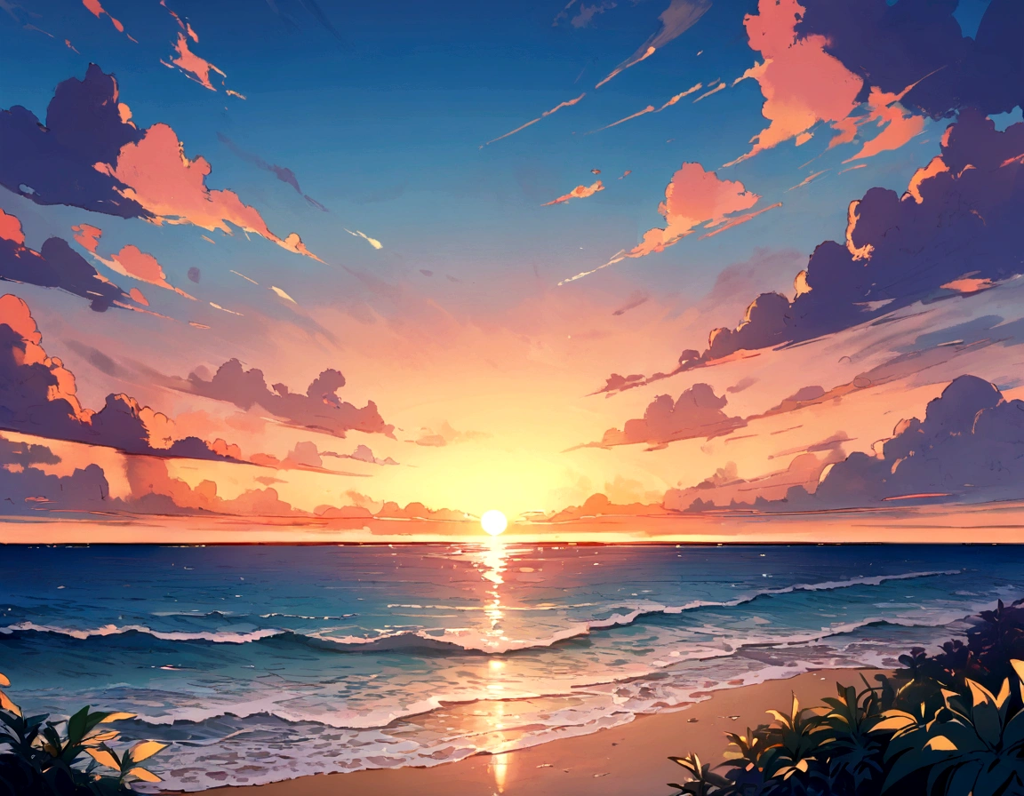 masterpiece、Highest quality、Externalization South Winters background cloud evening sunset Calm Sea Illustration Healing Category,Hawaii,