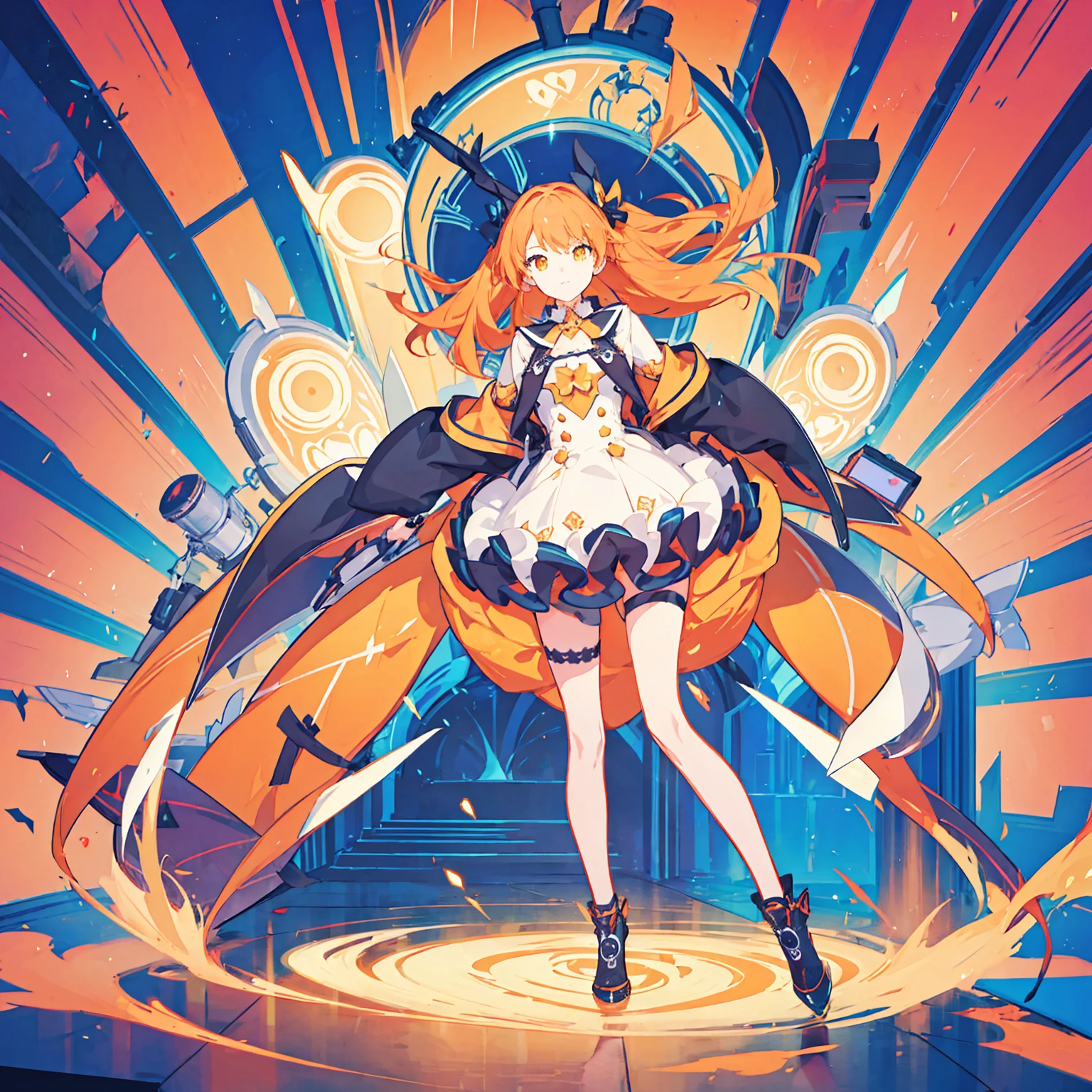 (((full body photo)))3girl, a concept art design for an orange vtuber, detailed design, super unique, full body, fashion