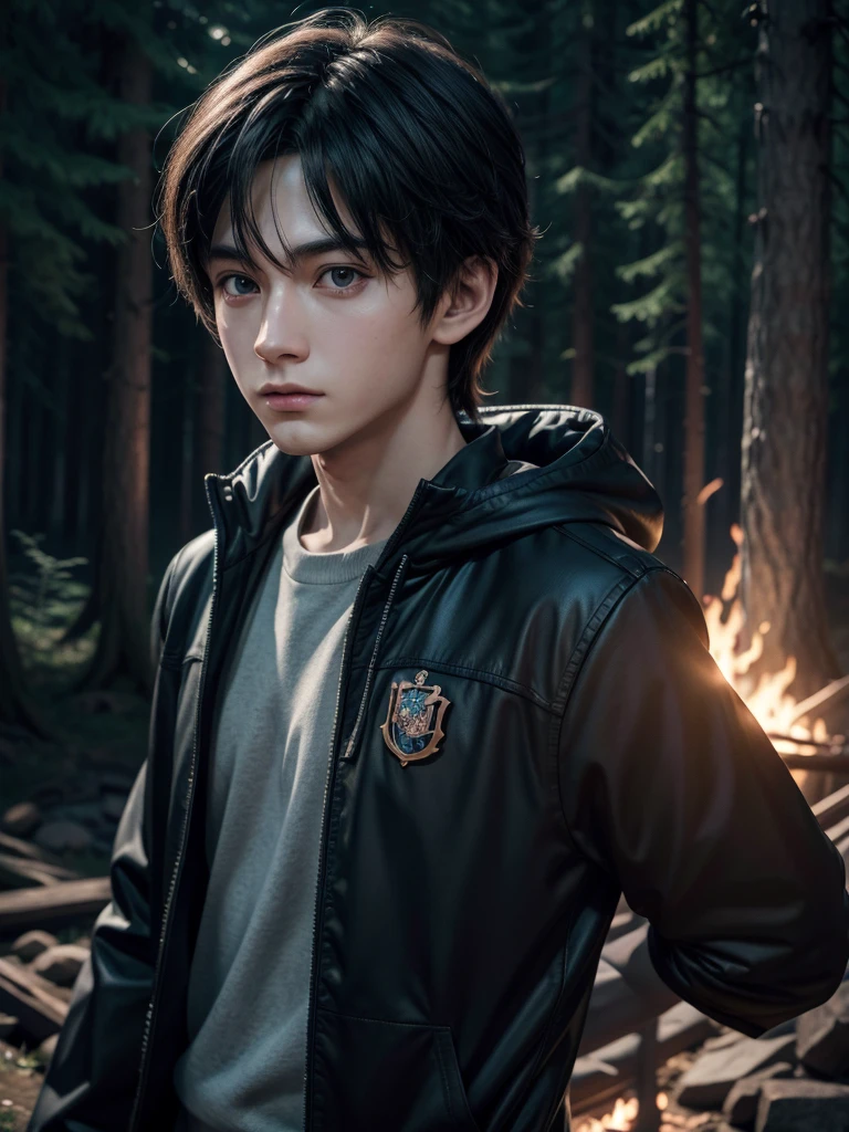 character face from the Harry Potter universe in Lé in front of a dark forest, 4K anime-style, anime wallpaper 4k, 坏蛋动漫8 K, 4k manga wallpaper, young anime man, Boy Anime, anime wallpaper 4k, anime wallpaper 4k, high quality anime art style, anime moe art style, 8K anime art wallpaper, 4K anime art wallpaper, RGB lighting,