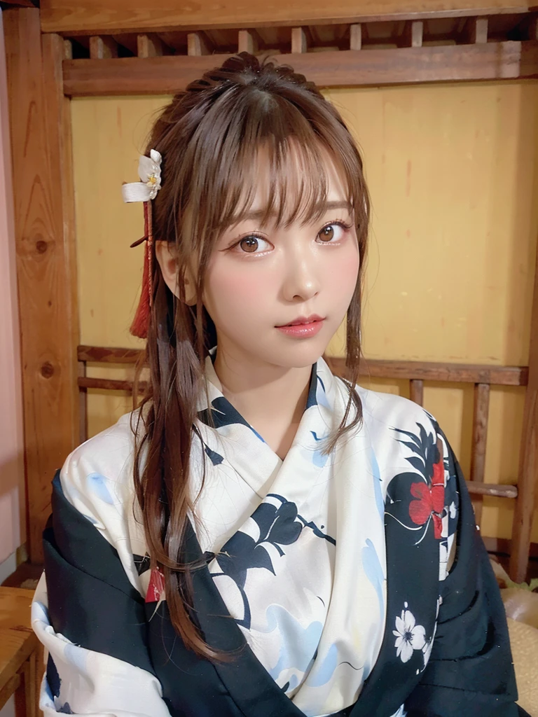 (Highest quality、8K、32k、masterpiece)、(masterpiece, Latest,Exceptional:1.2), anime, One Girl,Front hair,black_hair, 美しい8Kの目,Looking_in_audience,One person in,Are standing,((Very beautiful woman, Fuller lips, Japanese pintern kimono))、((Colorful Japanese kimono)))、(((Medium Shot)))、blunt bungs、(High resolution)、Very beautiful face and eyes、1 Girl 、Round and small face、Tight waist、delicine body、(Highest quality high detail Rich skin details)、(Highest quality、8K、Oil paints:1.2)、Very detailed、(Realistic、Realistic:1.37)、Bright colors、(((blackhair)))、(((longhair)))、(((cowboy pictures)))、((( Inside old Japanese house)))、(masterpiece, Highest quality, Highest quality, Official Art, beautifully、beautiful:1.2), (One Girl), Very detailedな,(Fractal Art:1.3),colorful,Most detailed,Sengoku period(High resolution)、Very beautiful face and eyes、1 Girl 、Round and small face、Tight waist、Delicine body、(Highest quality high detail Rich skin details)、(Highest quality、8K、Oil paints:1.2)、(Realistic、Realistic:1.37)、By Greg Rutkowski:Alphonse Mucha Ropp, pink lip