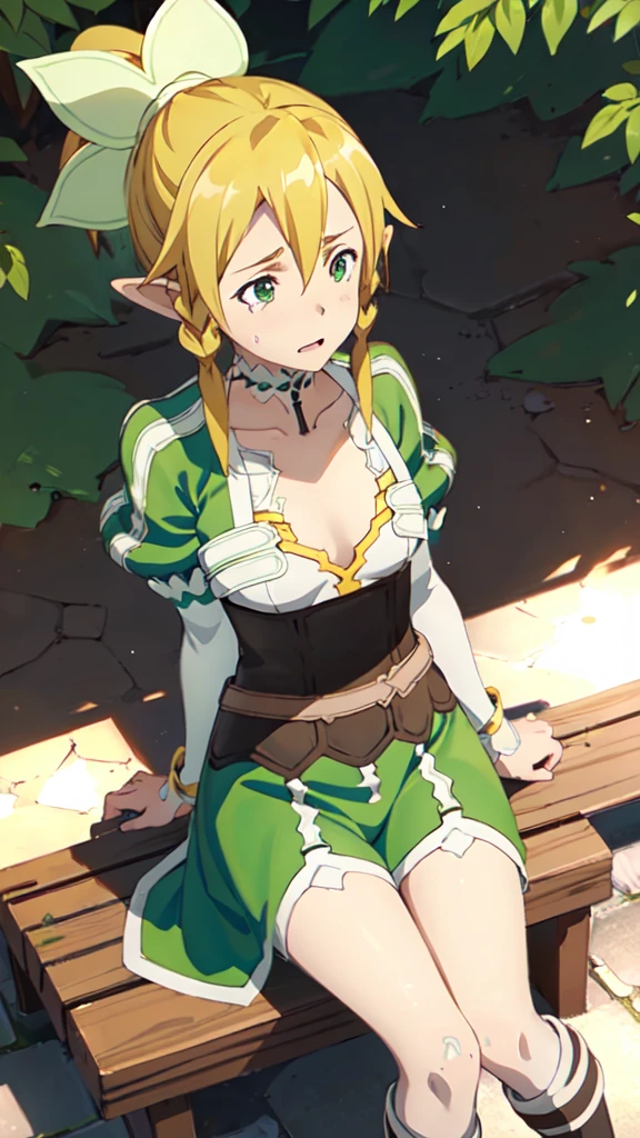 masterpiece,best quality,dutch angle,Ultra detailed,8K,realistic,ultra detailed,highly detailed,physics-based rendering,cinematic lighting,1girls,flat chest,naked,crying,pussy cum,, street,on Bench,sword art online,Leafa,garden