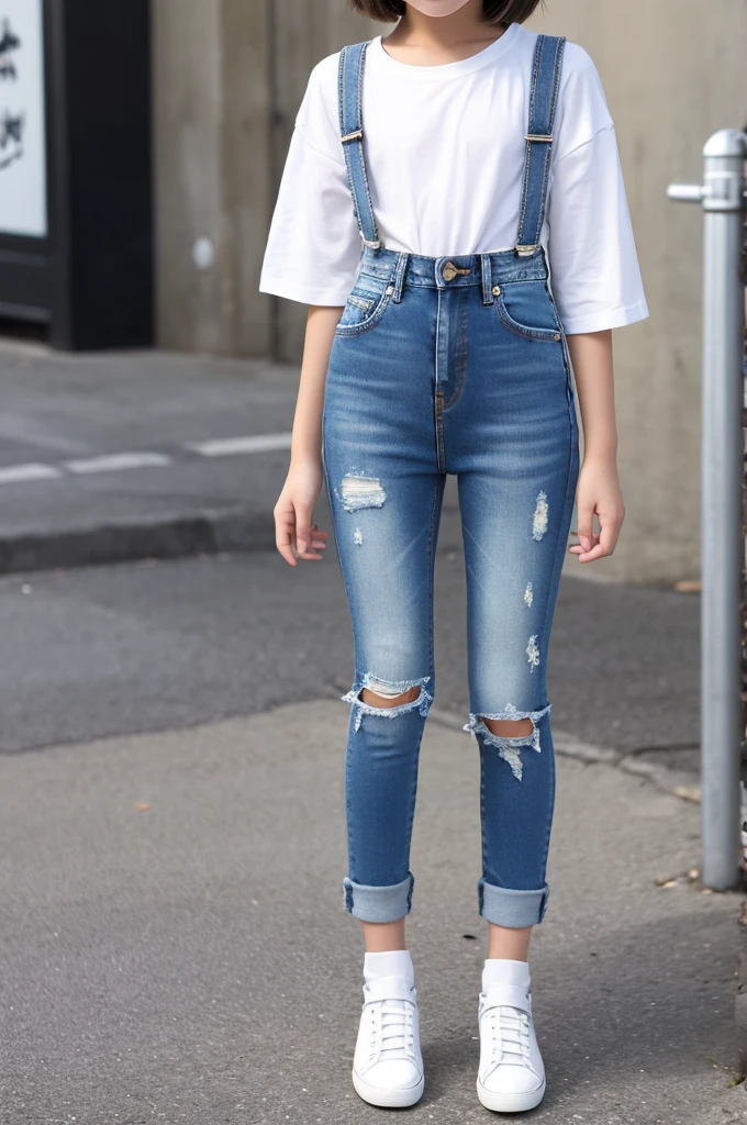 Denim hot pants with no frayed hems、9-year-old beautiful girl short bob
