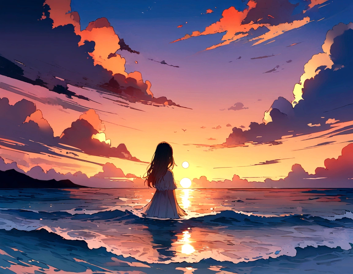 masterpiece、Highest quality、Externalization South Winters background cloud evening sunset Calm Sea Illustration Healing Category,Hawaii,