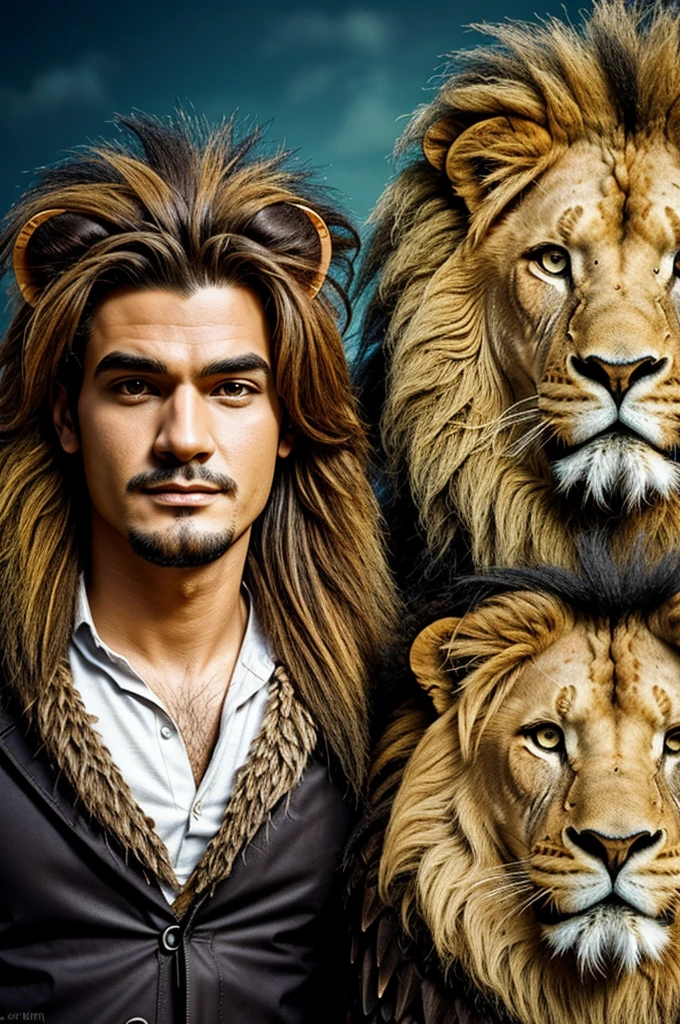 Draw a funny cartoon character of an eagle and a lion