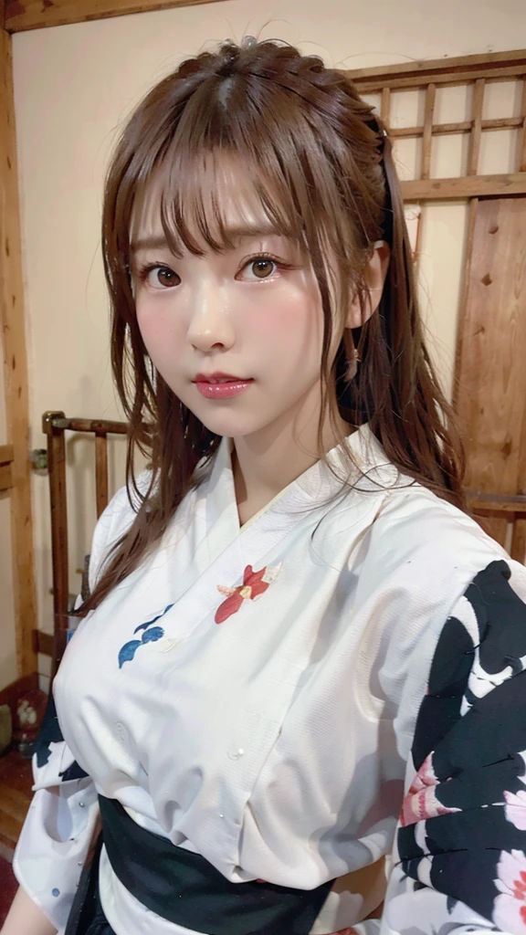 (Highest quality、8K、32k、masterpiece)、(masterpiece, Latest,Exceptional:1.2), anime, One Girl,Front hair,black_hair, 美しい8Kの目,Looking_in_audience,One person in,Are standing,((Very beautiful woman, Fuller lips, Japanese pintern kimono))、((Colorful Japanese kimono)))、(((Medium Shot)))、blunt bungs、(High resolution)、Very beautiful face and eyes、1 Girl 、Round and small face、Tight waist、delicine body、(Highest quality high detail Rich skin details)、(Highest quality、8K、Oil paints:1.2)、Very detailed、(Realistic、Realistic:1.37)、Bright colors、(((blackhair)))、(((longhair)))、(((cowboy pictures)))、((( Inside old Japanese house)))、(masterpiece, Highest quality, Highest quality, Official Art, beautifully、beautiful:1.2), (One Girl), Very detailedな,(Fractal Art:1.3),colorful,Most detailed,Sengoku period(High resolution)、Very beautiful face and eyes、1 Girl 、Round and small face、Tight waist、Delicine body、(Highest quality high detail Rich skin details)、(Highest quality、8K、Oil paints:1.2)、(Realistic、Realistic:1.37)、By Greg Rutkowski:Alphonse Mucha Ropp, pink lip