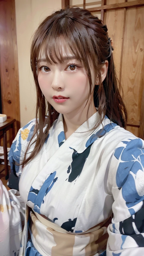 (Highest quality、8K、32k、masterpiece)、(masterpiece, Latest,Exceptional:1.2), anime, One Girl,Front hair,black_hair, 美しい8Kの目,Looking_in_audience,One person in,Are standing,((Very beautiful woman, Fuller lips, Japanese pintern kimono))、((Colorful Japanese kimono)))、(((Medium Shot)))、blunt bungs、(High resolution)、Very beautiful face and eyes、1 Girl 、Round and small face、Tight waist、delicine body、(Highest quality high detail Rich skin details)、(Highest quality、8K、Oil paints:1.2)、Very detailed、(Realistic、Realistic:1.37)、Bright colors、(((blackhair)))、(((longhair)))、(((cowboy pictures)))、((( Inside old Japanese house)))、(masterpiece, Highest quality, Highest quality, Official Art, beautifully、beautiful:1.2), (One Girl), Very detailedな,(Fractal Art:1.3),colorful,Most detailed,Sengoku period(High resolution)、Very beautiful face and eyes、1 Girl 、Round and small face、Tight waist、Delicine body、(Highest quality high detail Rich skin details)、(Highest quality、8K、Oil paints:1.2)、(Realistic、Realistic:1.37)、By Greg Rutkowski:Alphonse Mucha Ropp, pink lip