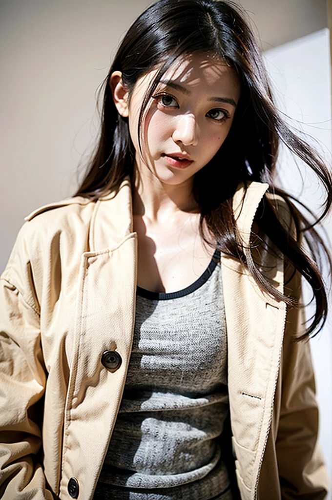 1 girl,coat,white background,