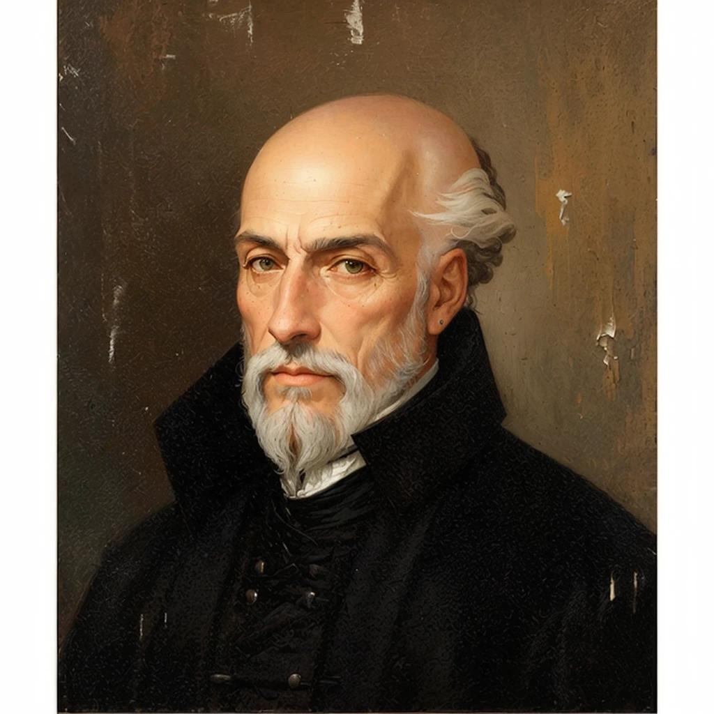 a painting of a man careca with a beard and a black coat, mid-19th century portrait, Pablo Hurtado de Mendoza, Oil portrait of the 1500s, painting of a man, inspired by Giovanni Bernardino Mazzolini, tiziano vecelli, inspired by Pedro Álvarez Castelló, a portrait of a man, inspirado em Giuseppe Antonio Petrini